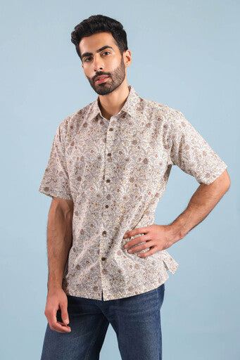 Floral Vine Cotton Shirt – Brown