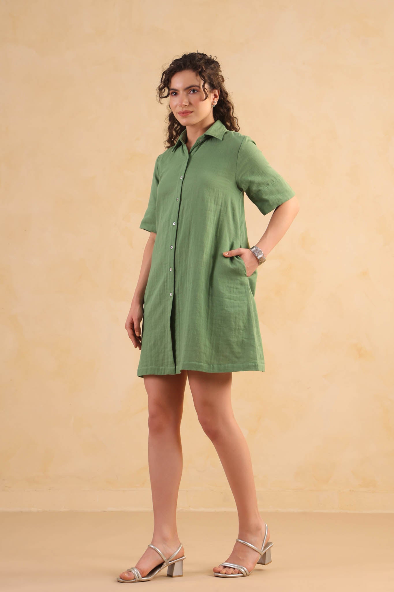 Midi Shirt Dress-Turf Green
