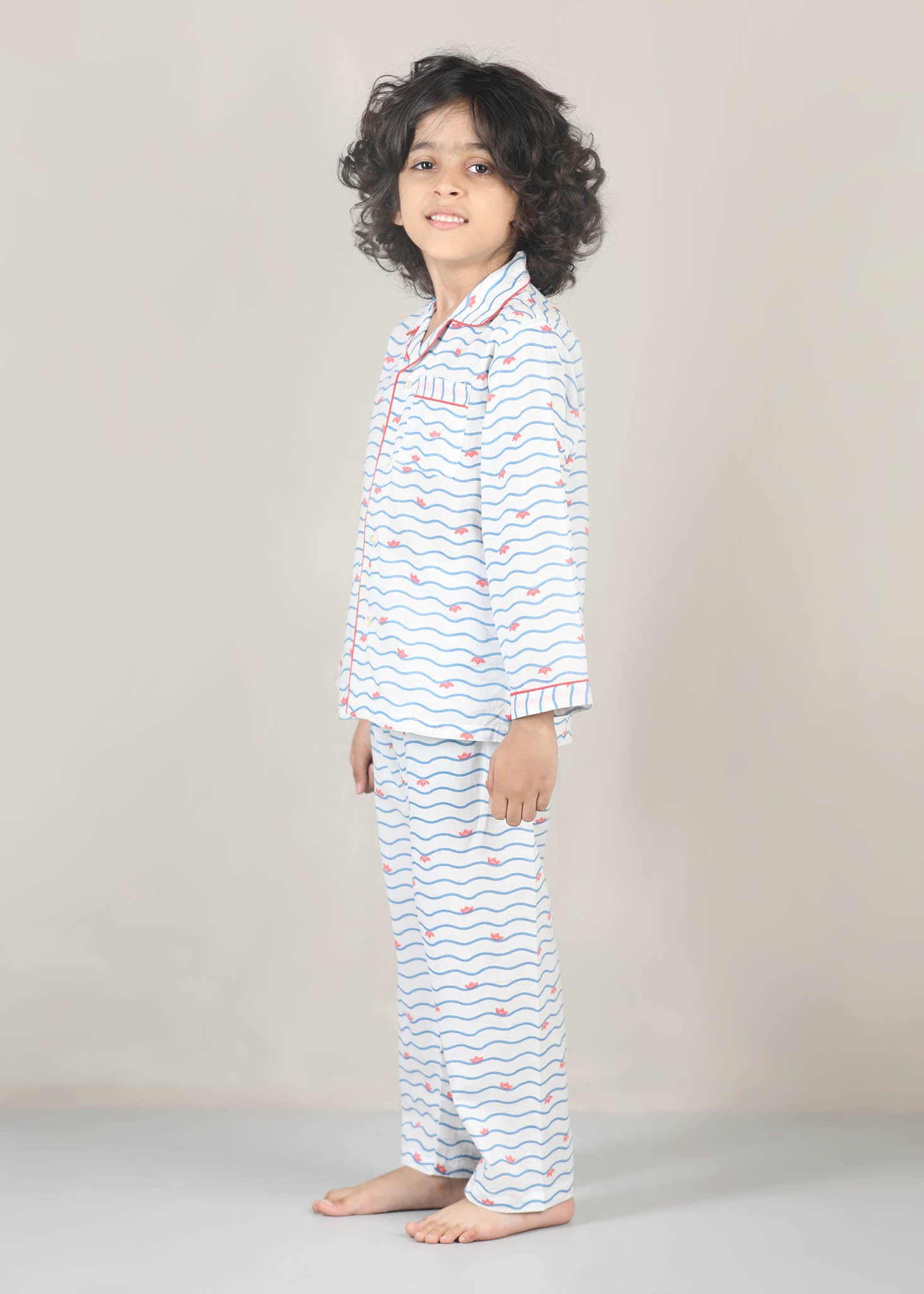 Paperboat Print Cotton Night Suit – White (1–12 Yrs)