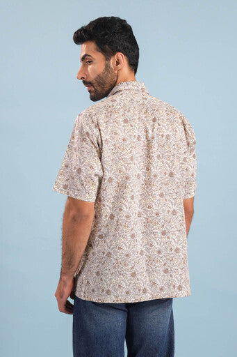 Floral Vine Cotton Shirt – Brown