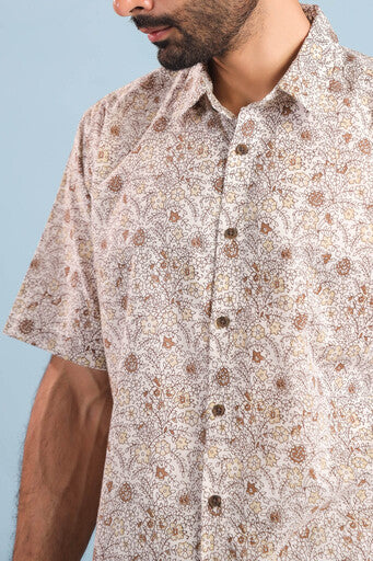 Floral Vine Cotton Shirt – Brown