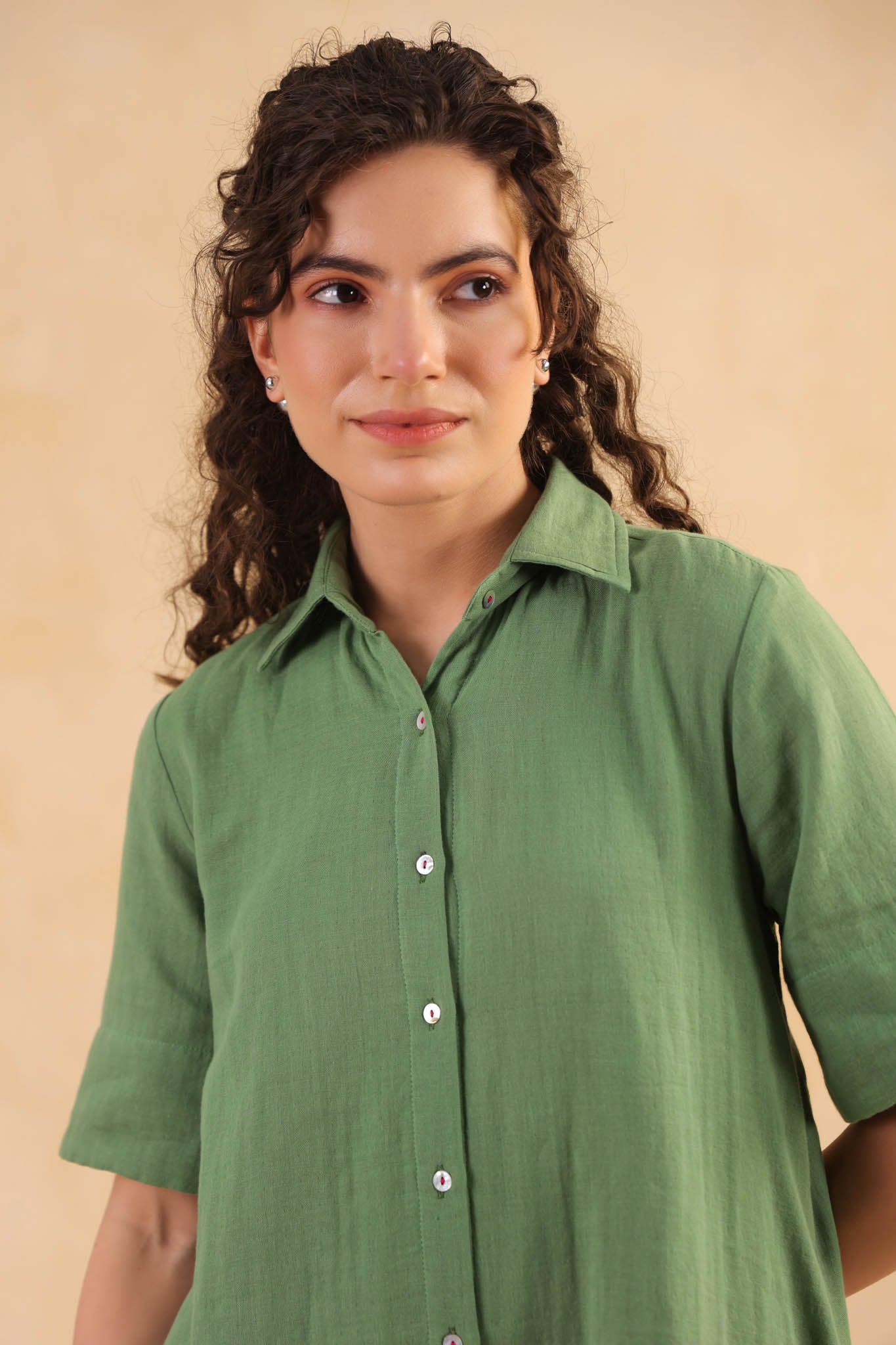 Midi Shirt Dress-Turf Green