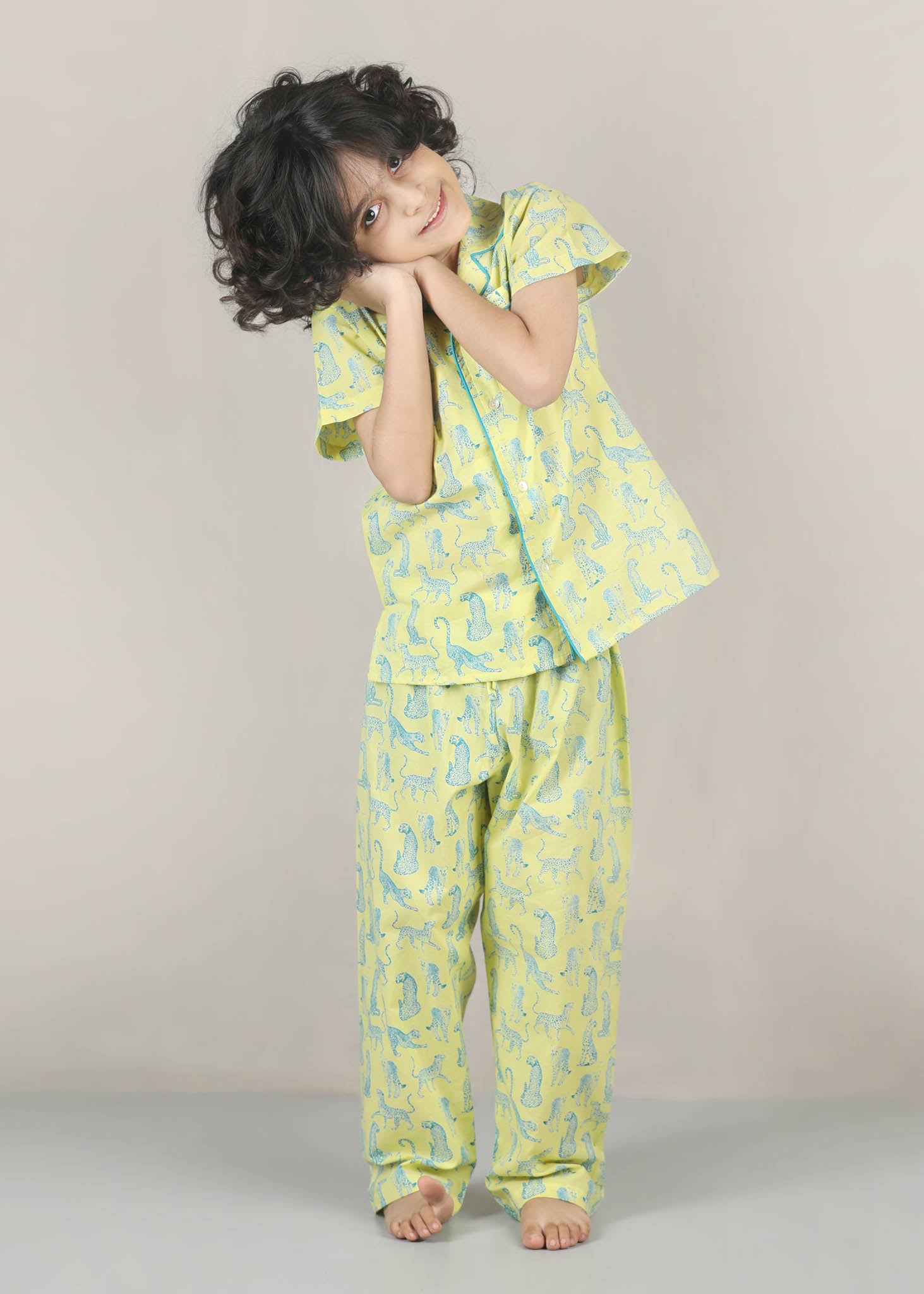 Leopard Print Cotton Night Suit – Yellow (1–12 Yrs)