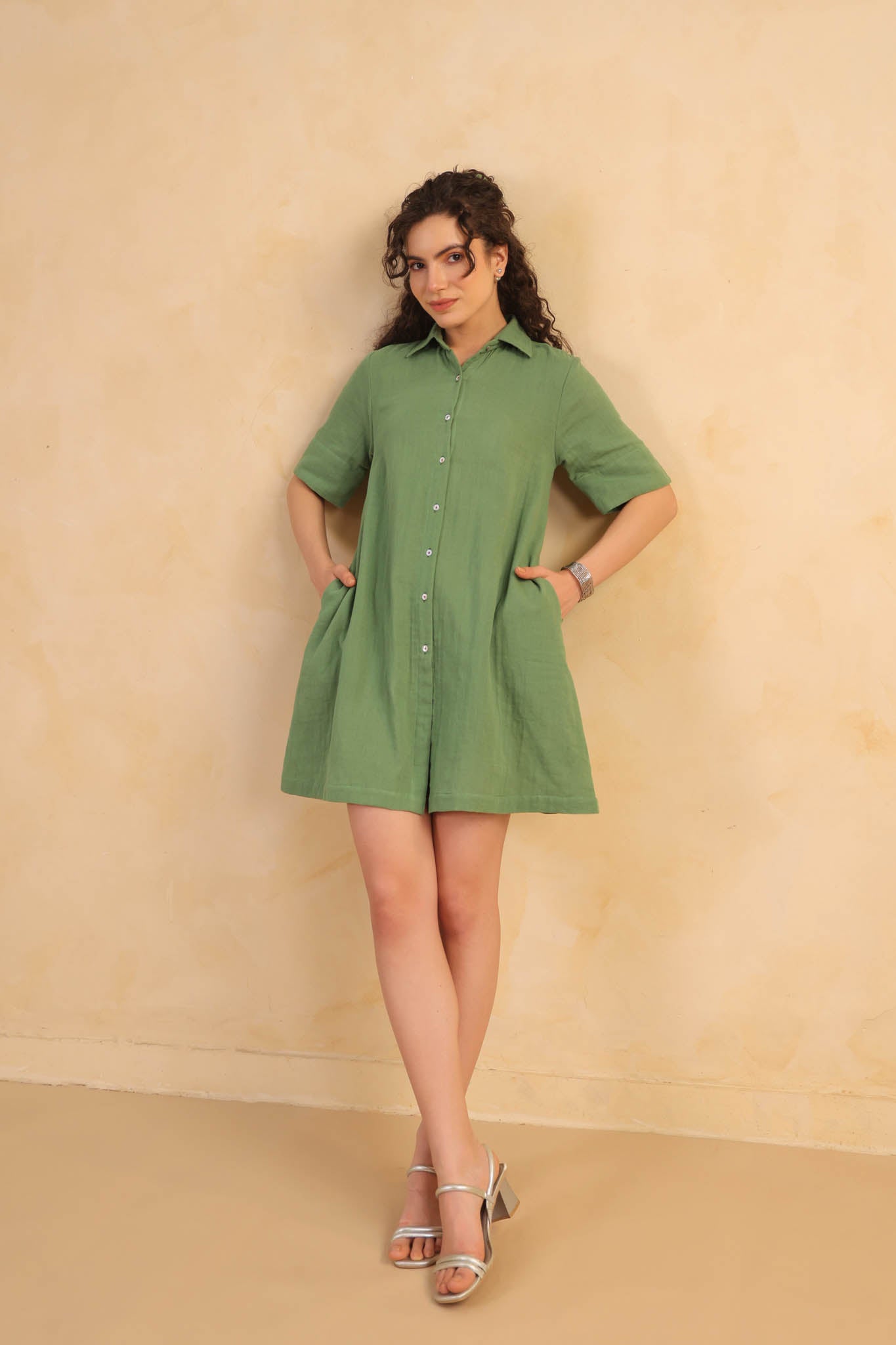 Midi Shirt Dress-Turf Green
