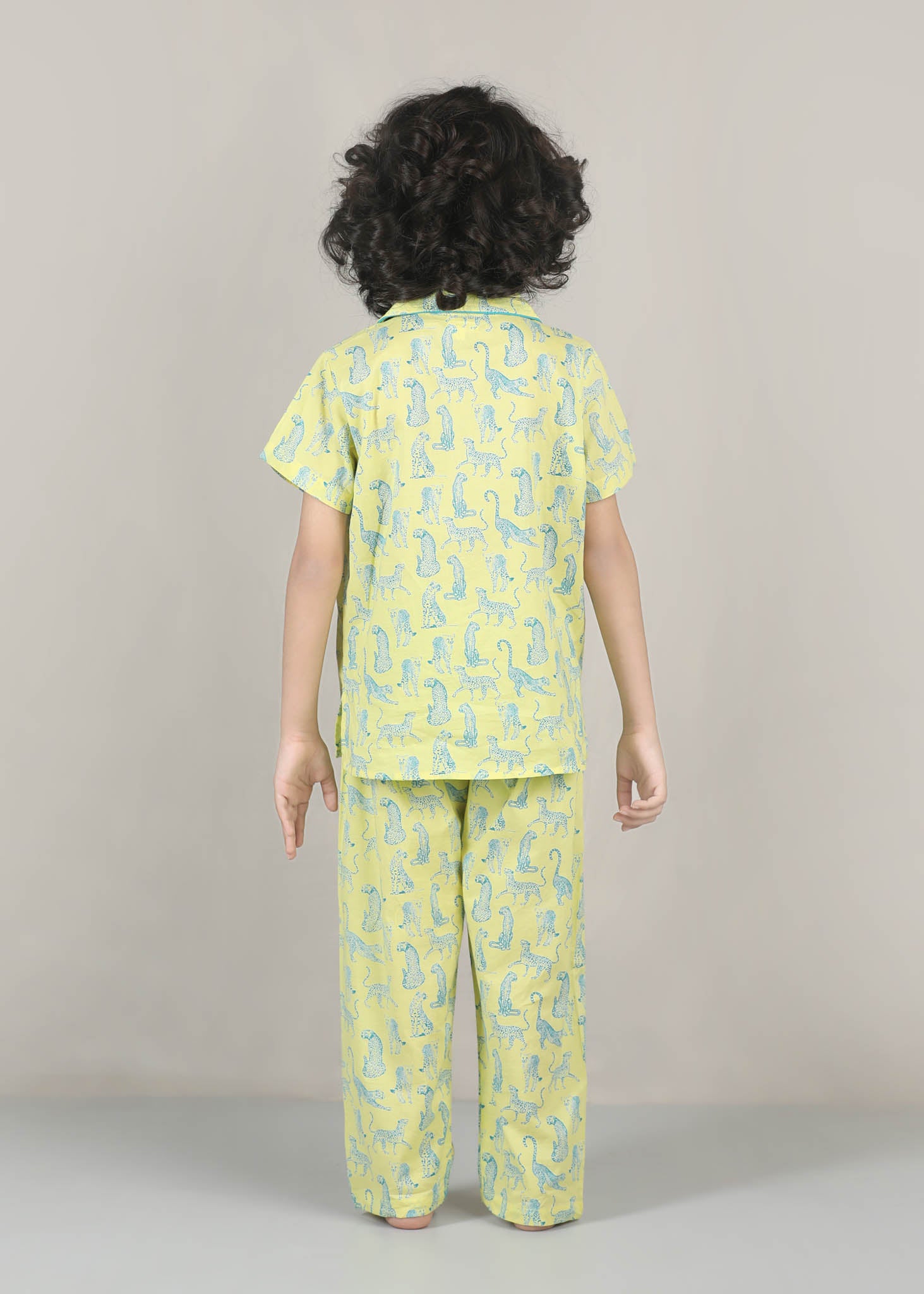 Leopard Print Cotton Night Suit – Yellow (1–12 Yrs)