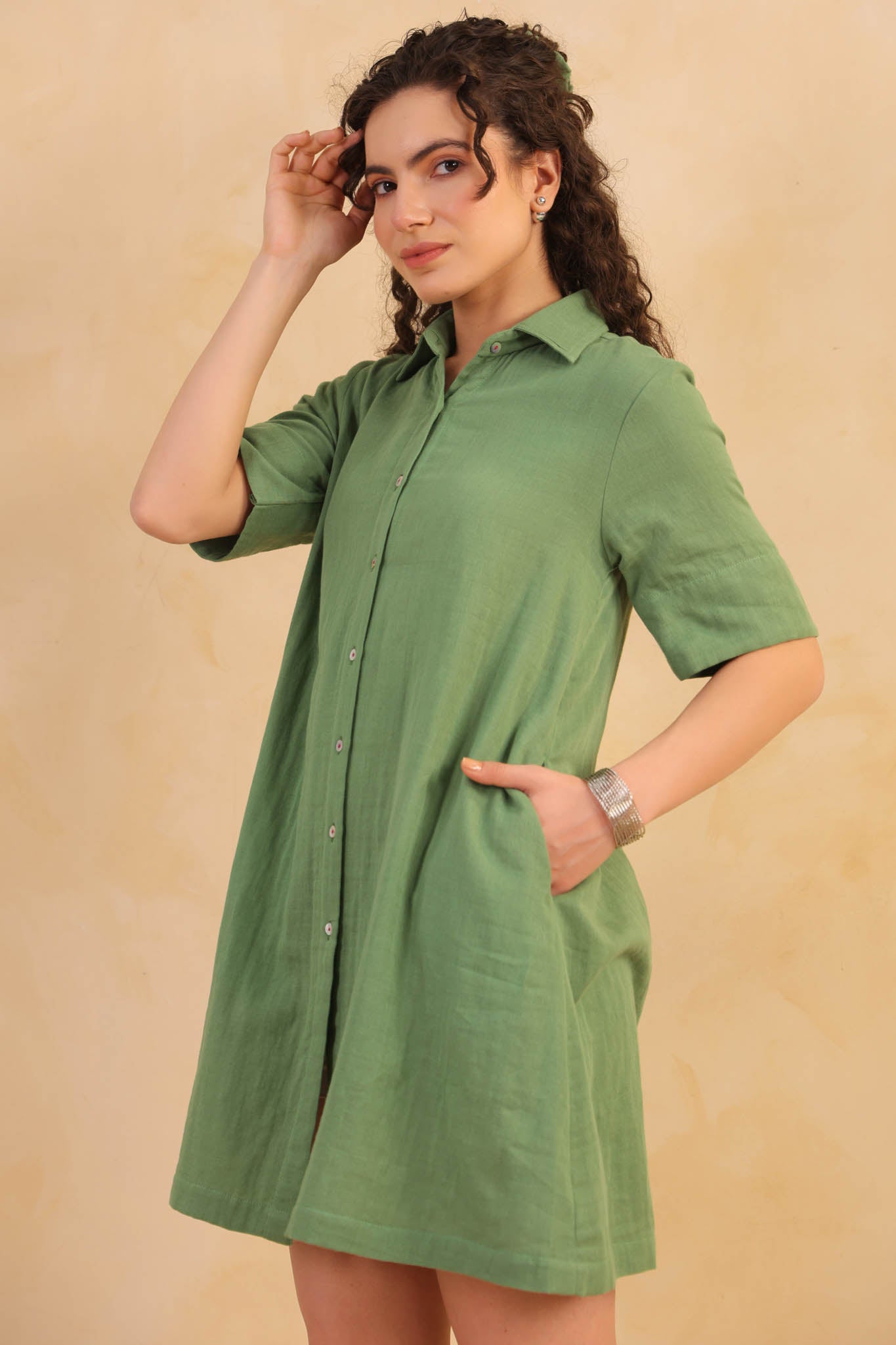 Midi Shirt Dress-Turf Green