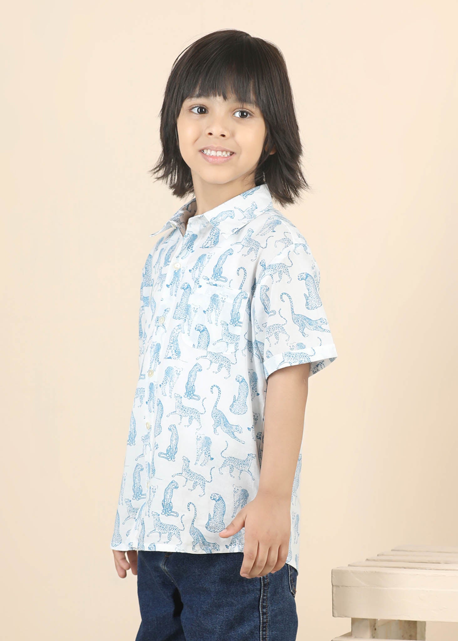 Leopard Print Cotton Shirt – White (6M–12 Yrs)
