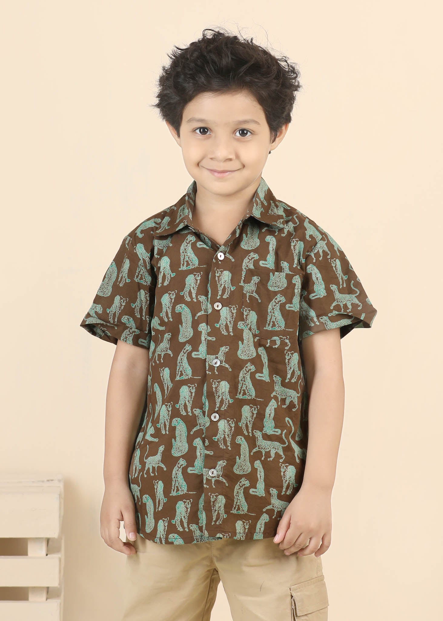 Leopard Print Cotton Shirt – Brown (6M–12 Yrs)