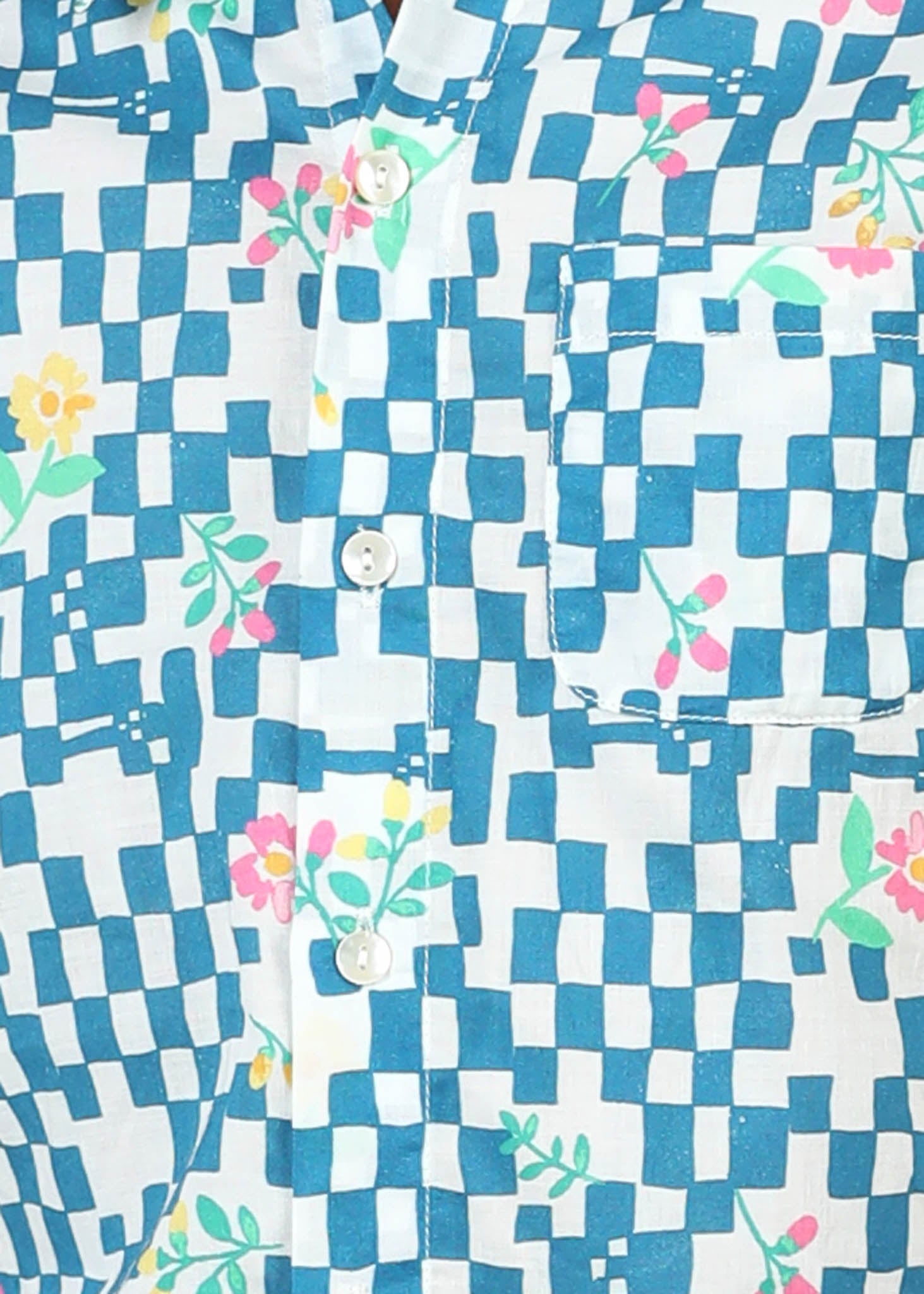 Flower Grid Cotton Shirt – Blue (6M–12 Yrs)