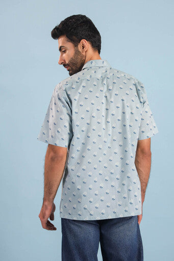 Floral Buti Cotton Shirt – Blue