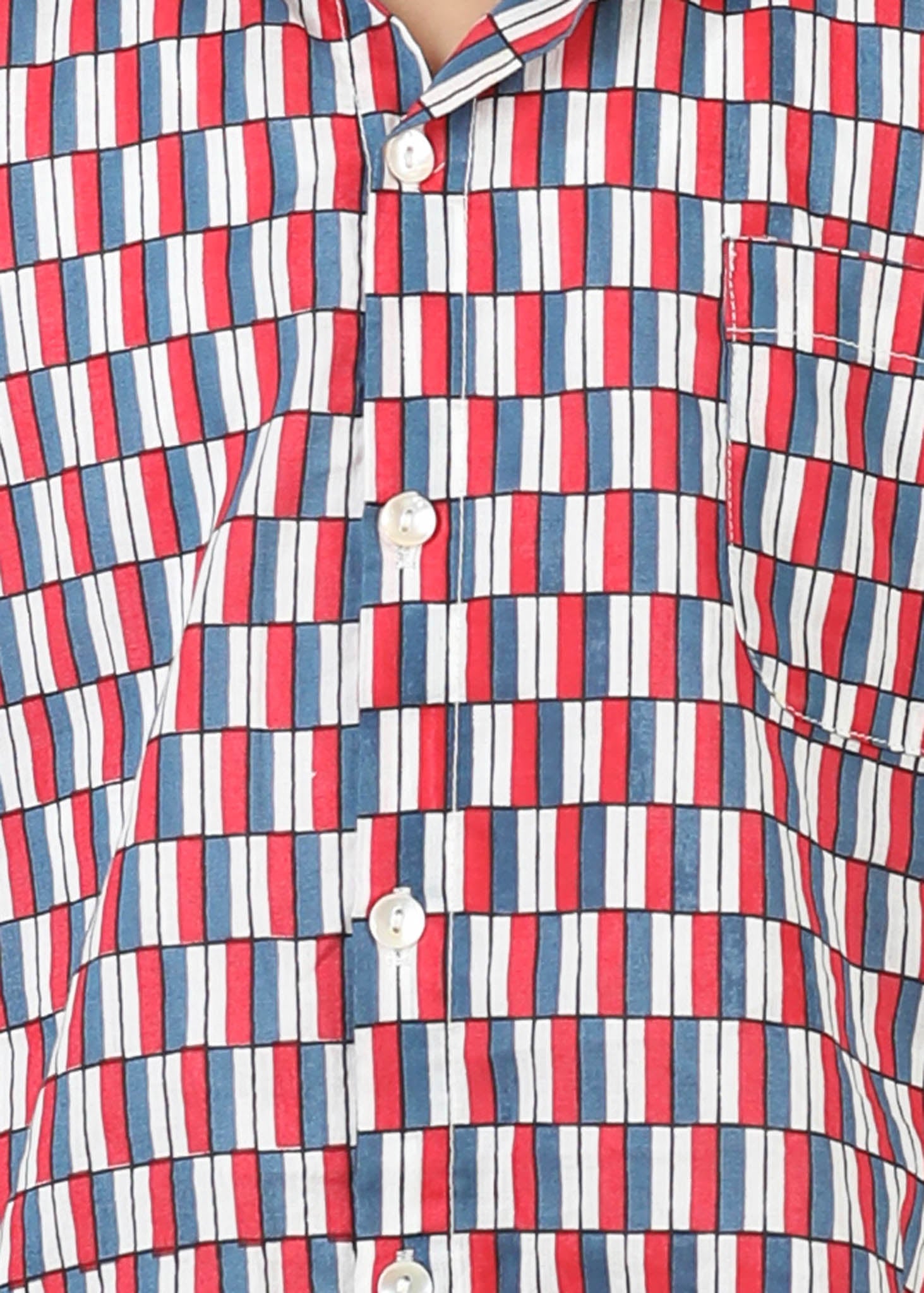 Half Sleeve Cotton Shirt – Blue/Red (6M–12 Yrs)