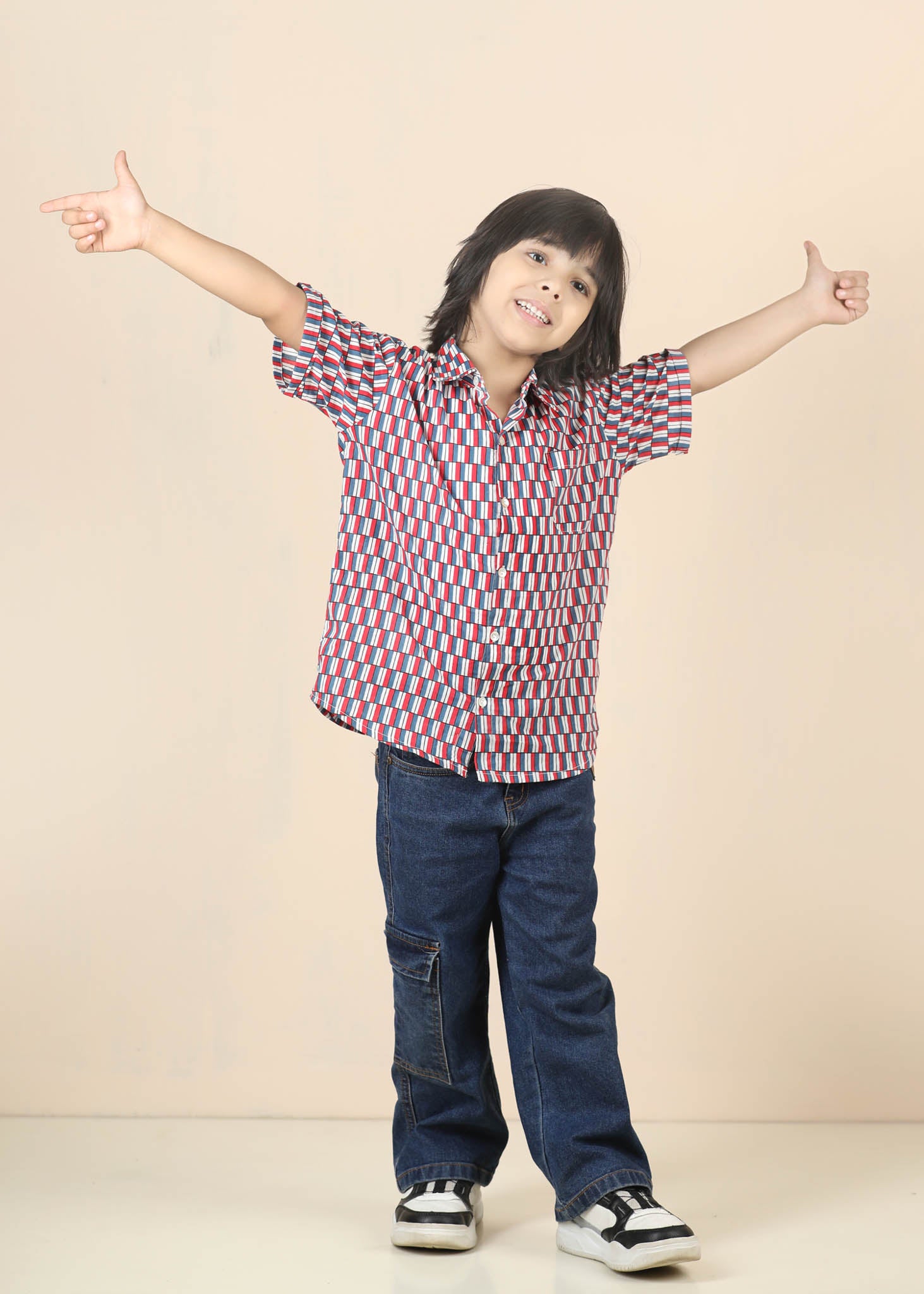 Half Sleeve Cotton Shirt – Blue/Red (6M–12 Yrs)