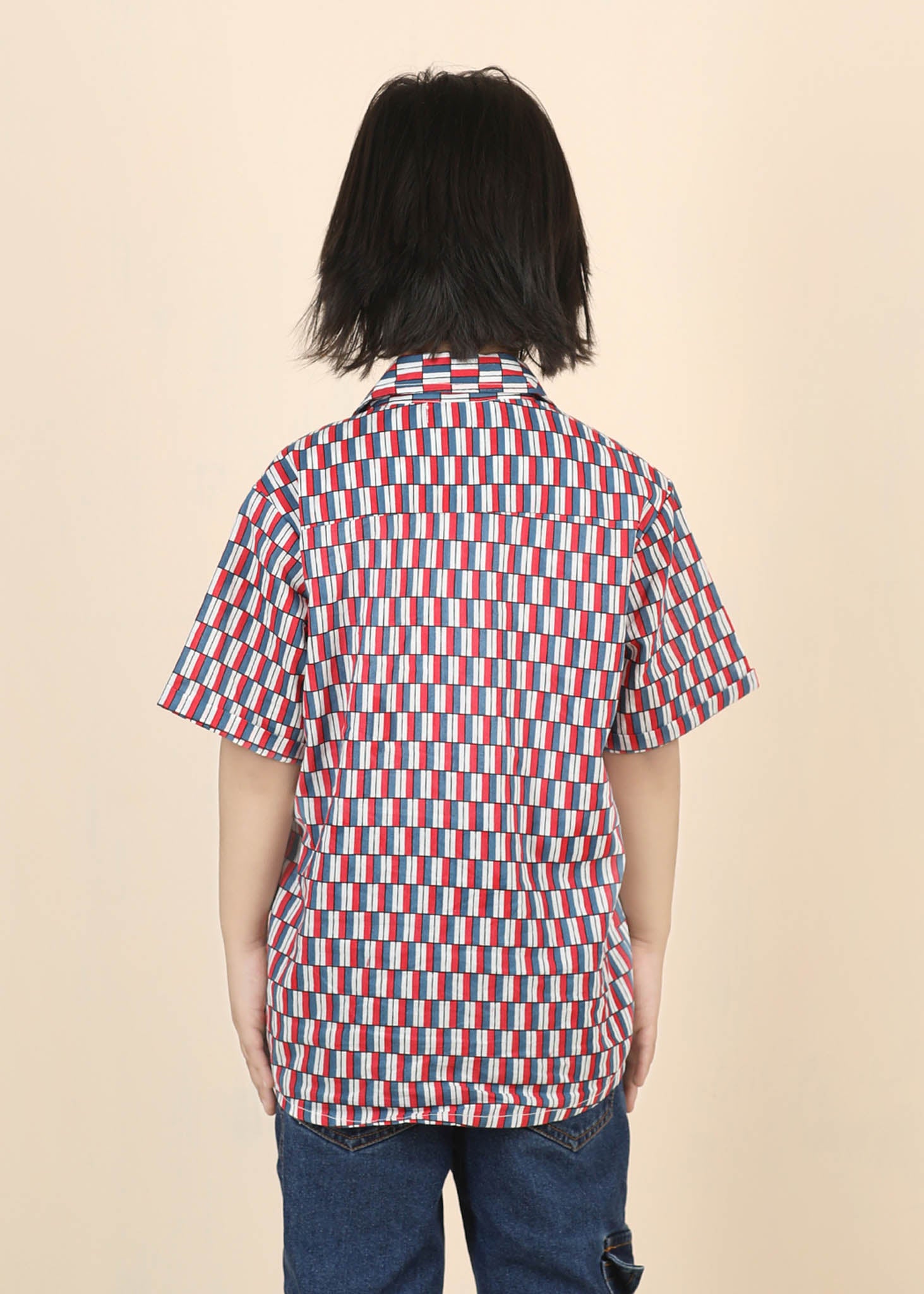 Half Sleeve Cotton Shirt – Blue/Red (6M–12 Yrs)