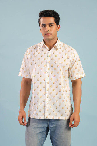 Floral Buti Cotton Shirt – Creme/Yellow