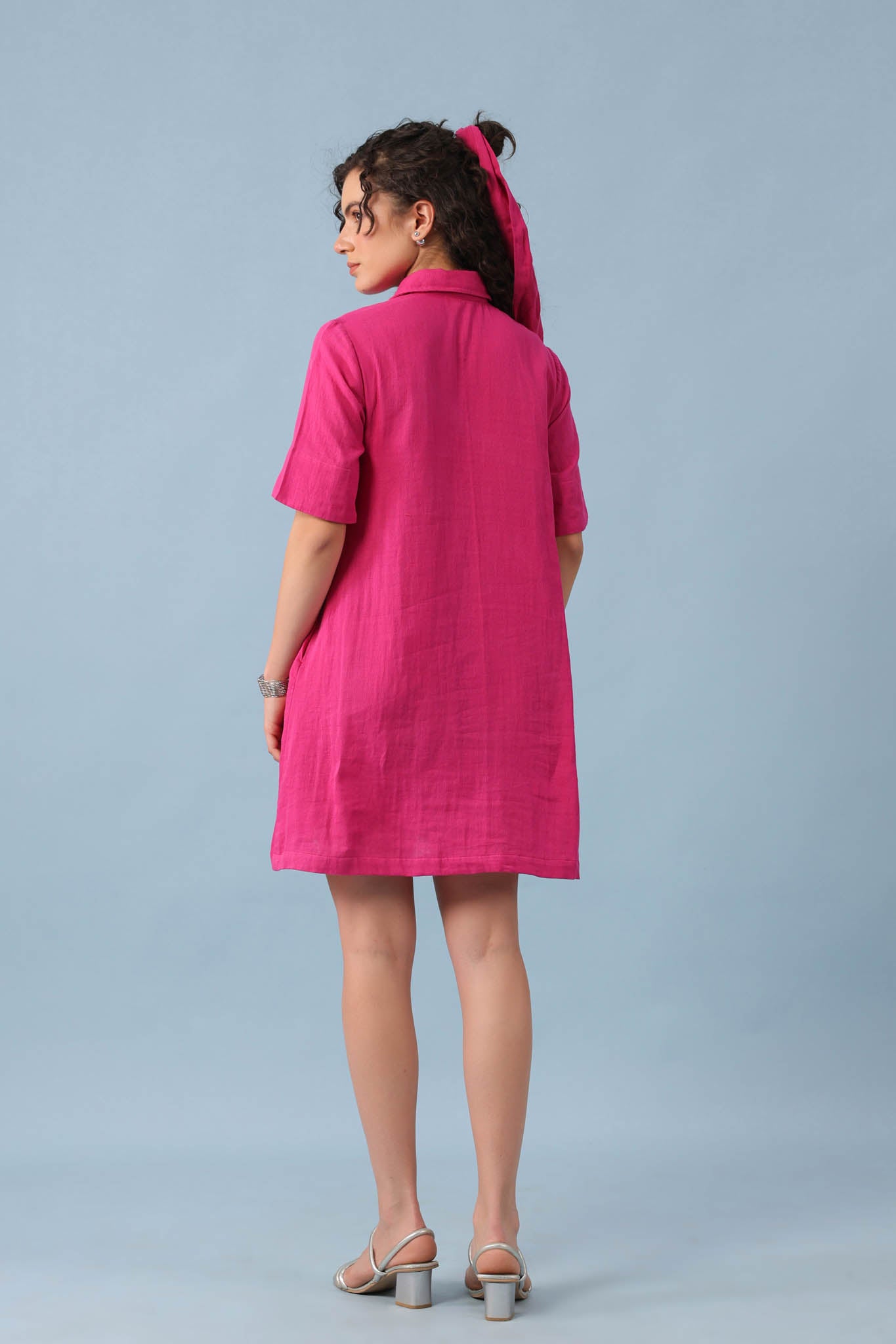 Midi Shirt Dress- Fuchsia