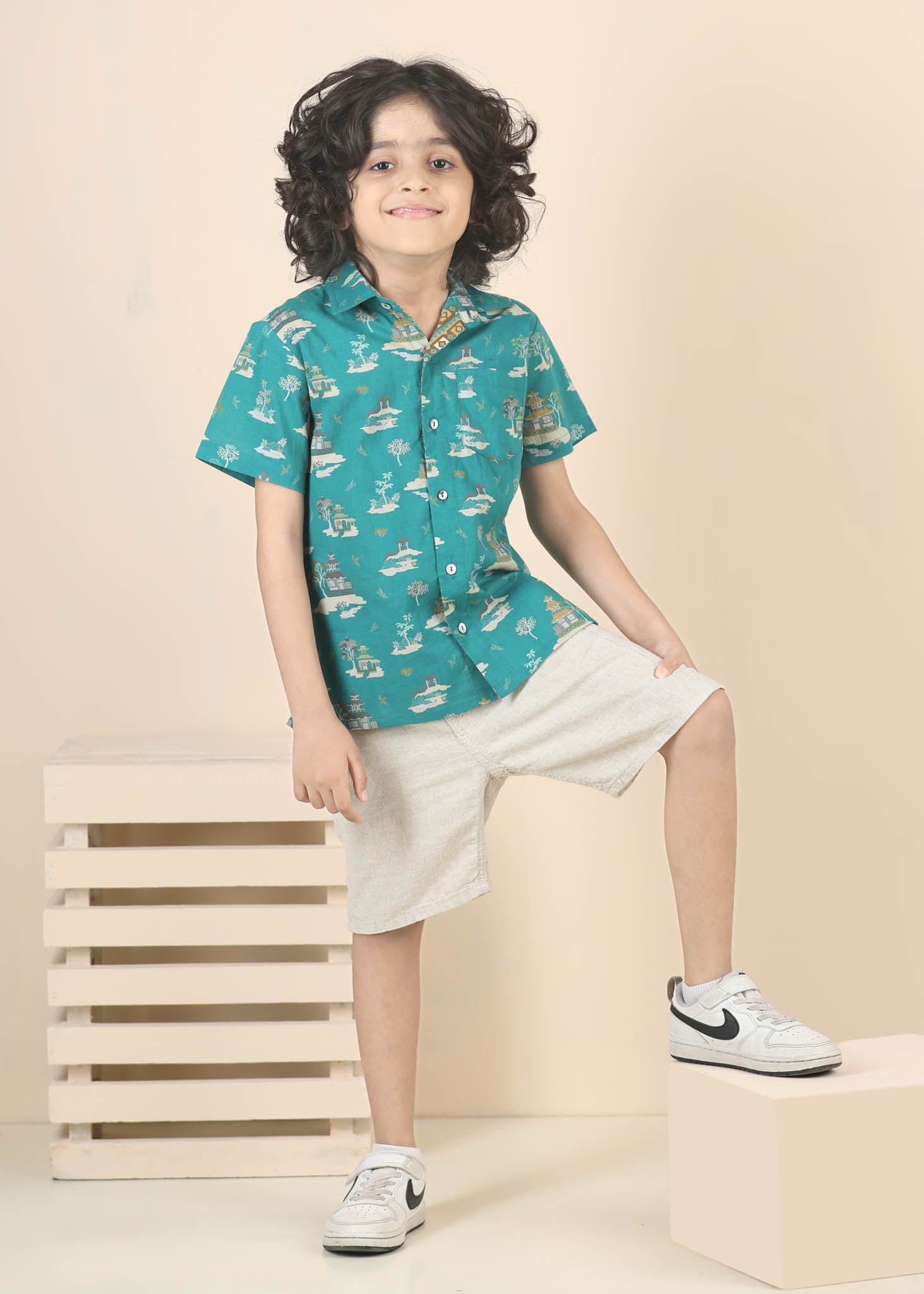 Zen Temple Cotton Shirt – Green (6M–12 Yrs)