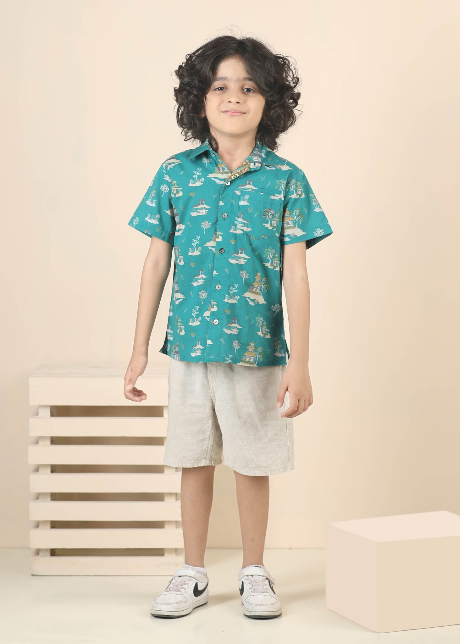 Zen Temple Cotton Shirt – Green (6M–12 Yrs)