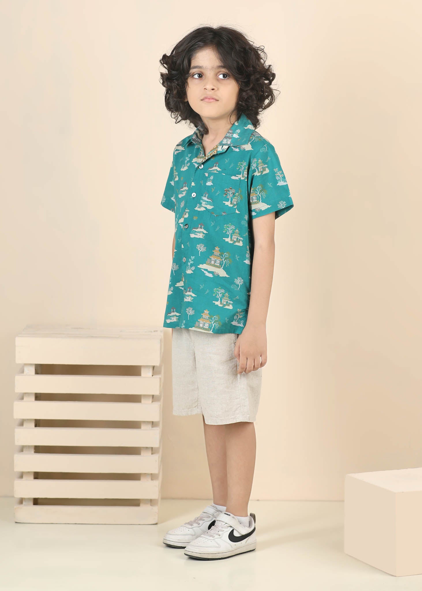 Zen Temple Cotton Shirt – Green (6M–12 Yrs)