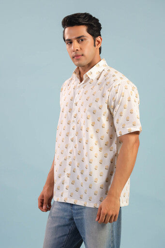 Floral Buti Cotton Shirt – Creme/Yellow