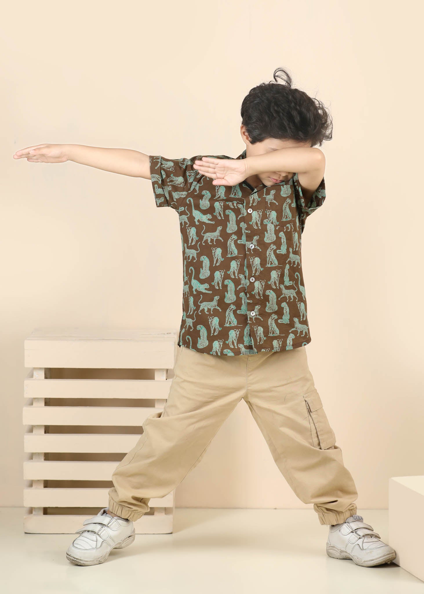 Leopard Print Cotton Shirt – Brown (6M–12 Yrs)