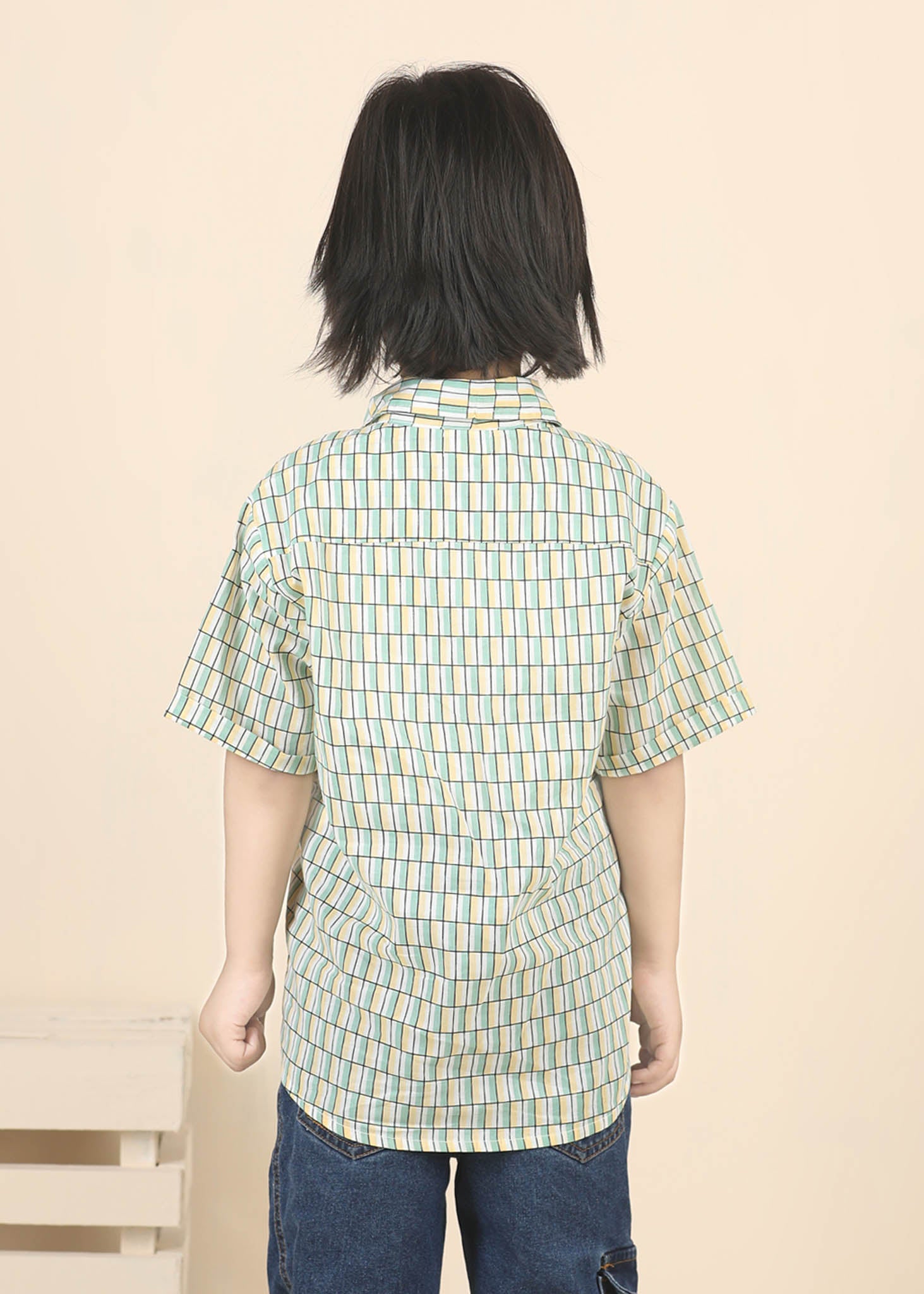 Half Sleeve Cotton Shirt – Green/Yellow (6M–12 Yrs)