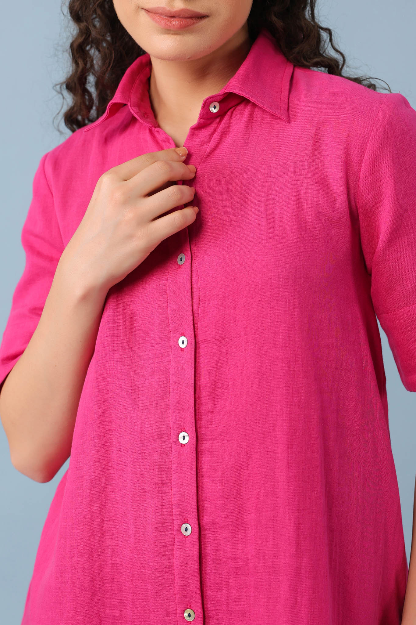 Midi Shirt Dress- Fuchsia