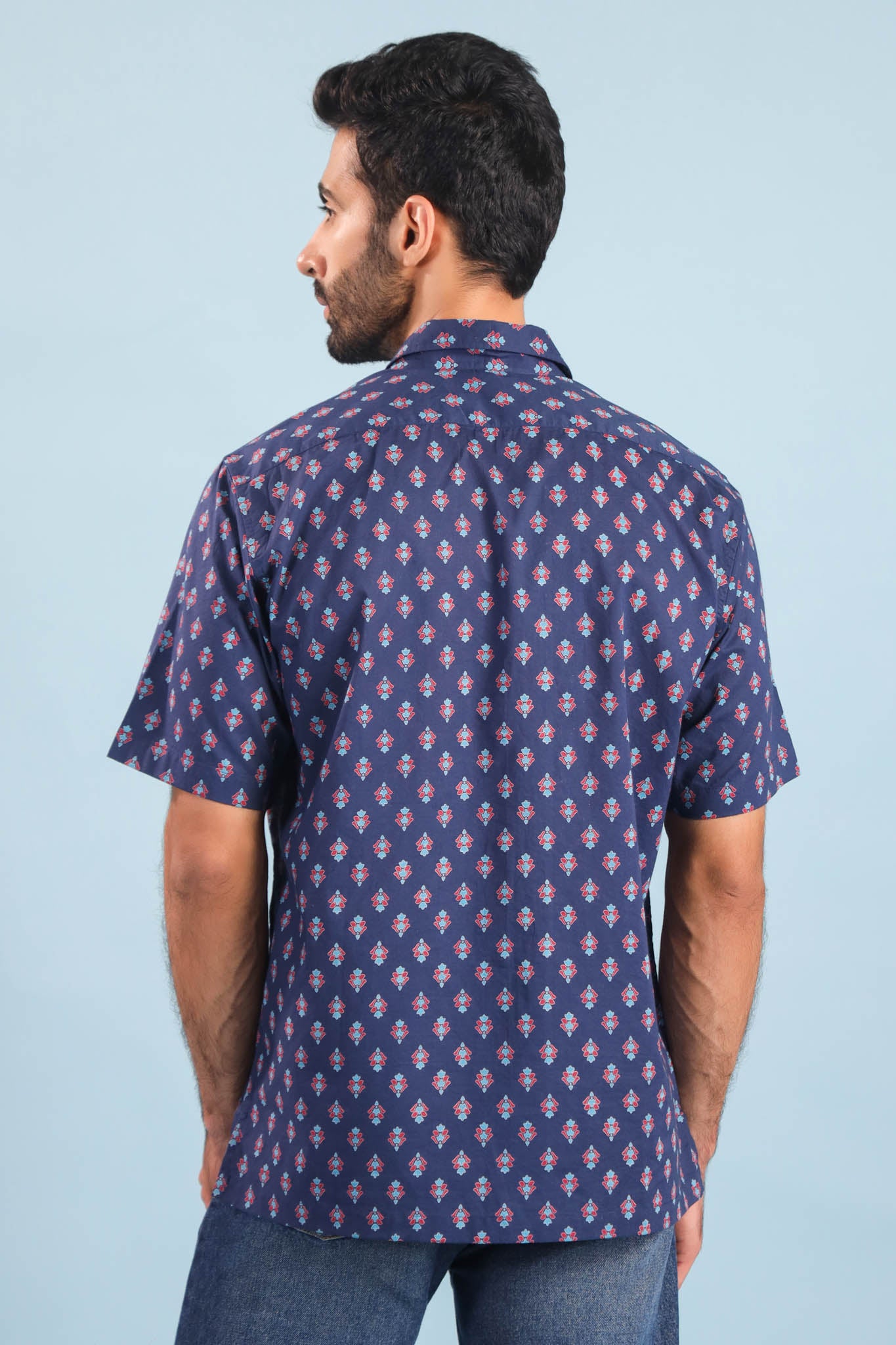 Neptune Buti Print Cotton Shirt – Blue