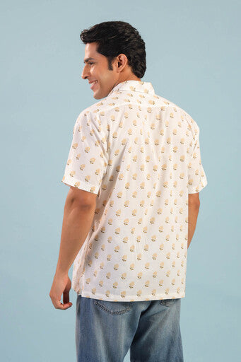 Floral Buti Cotton Shirt – Creme/Yellow
