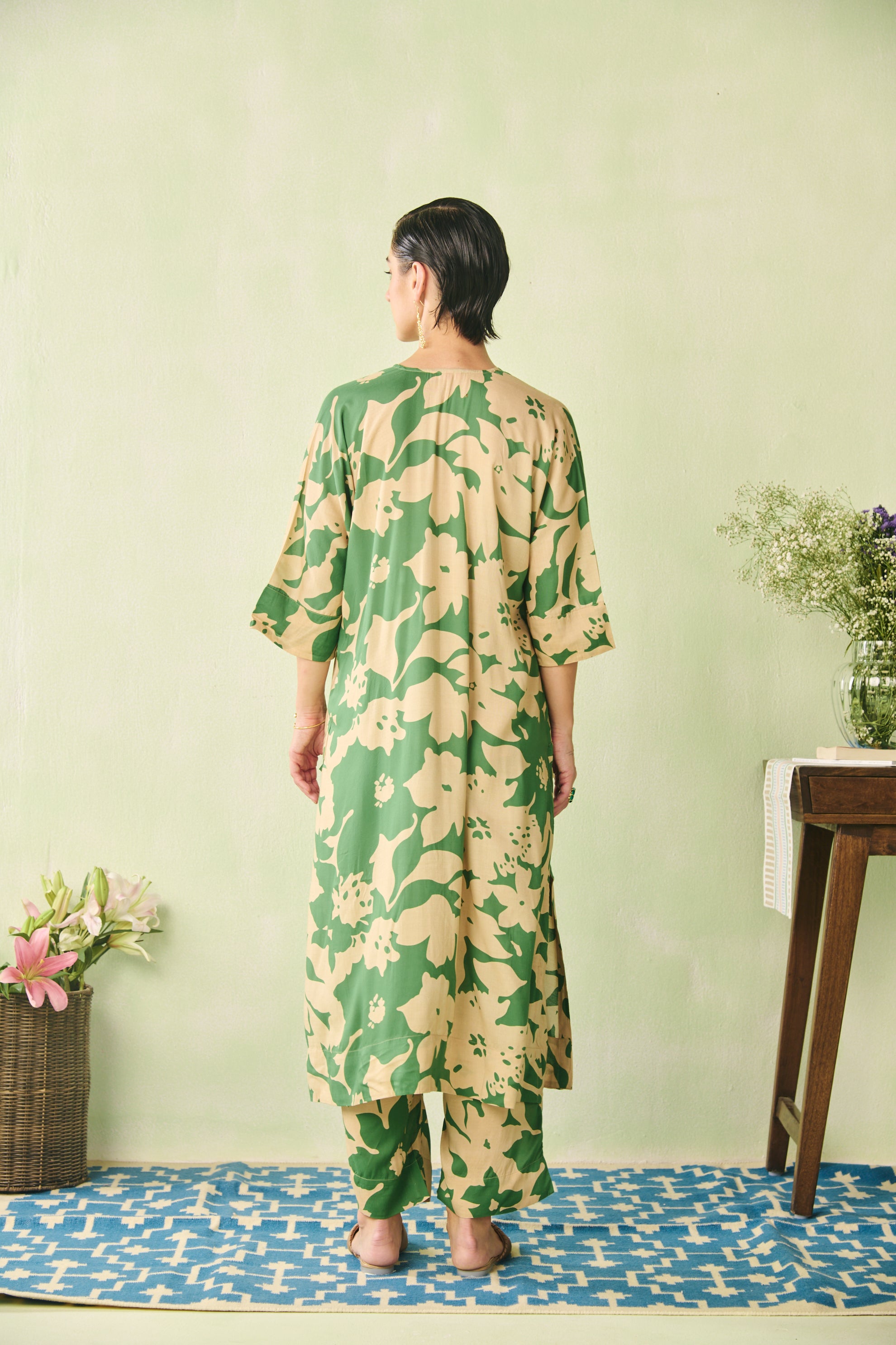 Amara Kaftan Set-Beige/Green