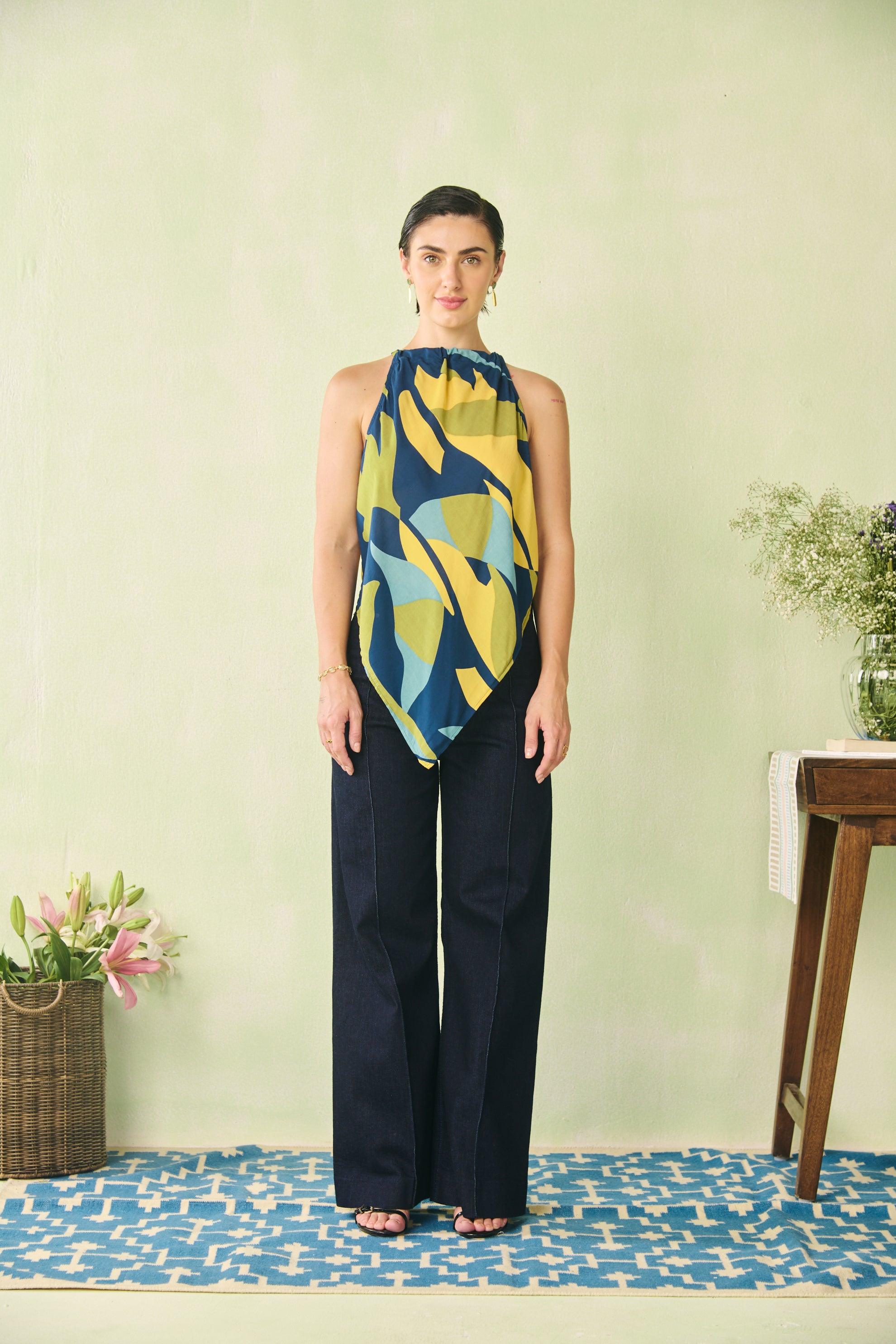 Abstract Handkerchief Top - Navy