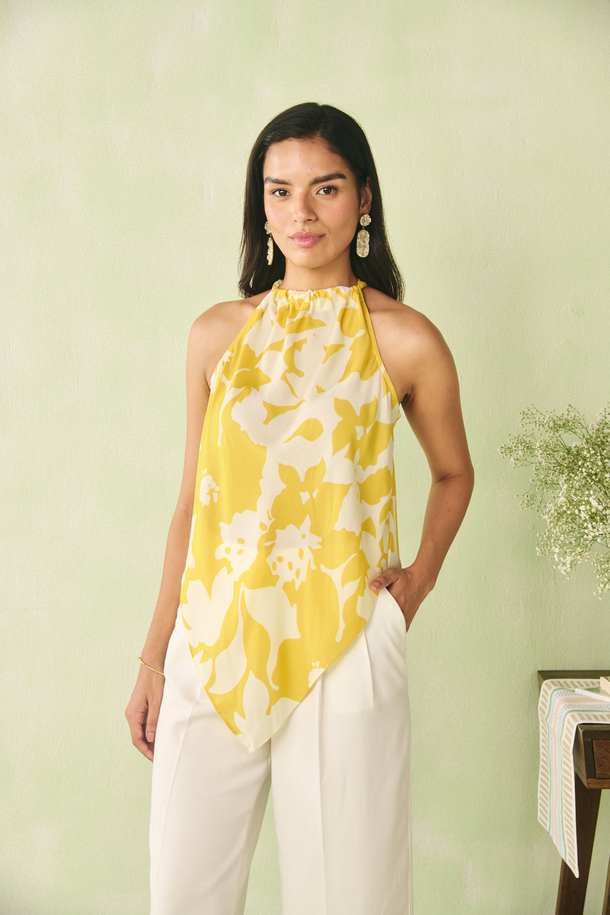 Floral Handkerchief Top - Yellow
