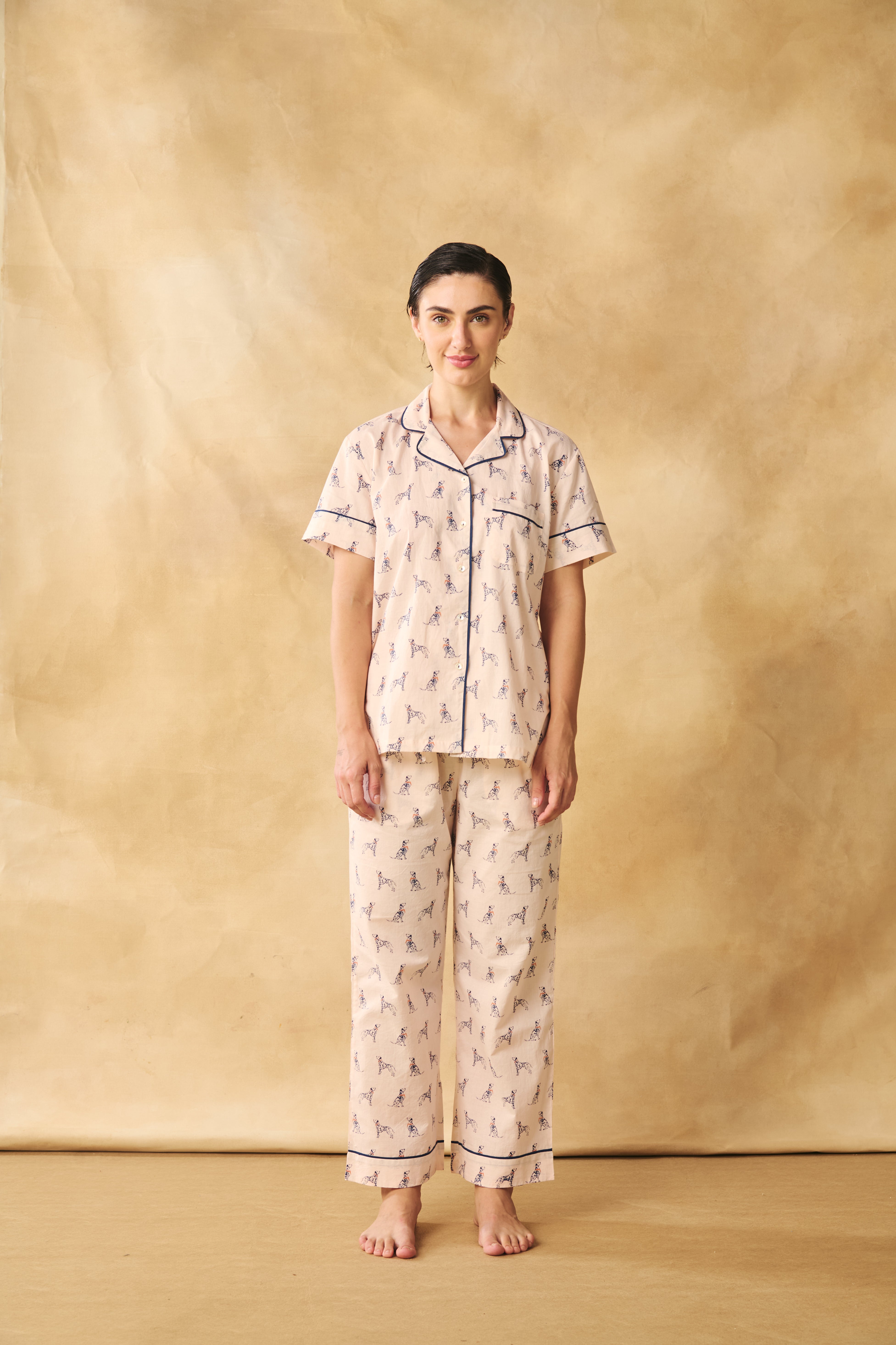 Dog Print Cotton Night Suit Set – Peach