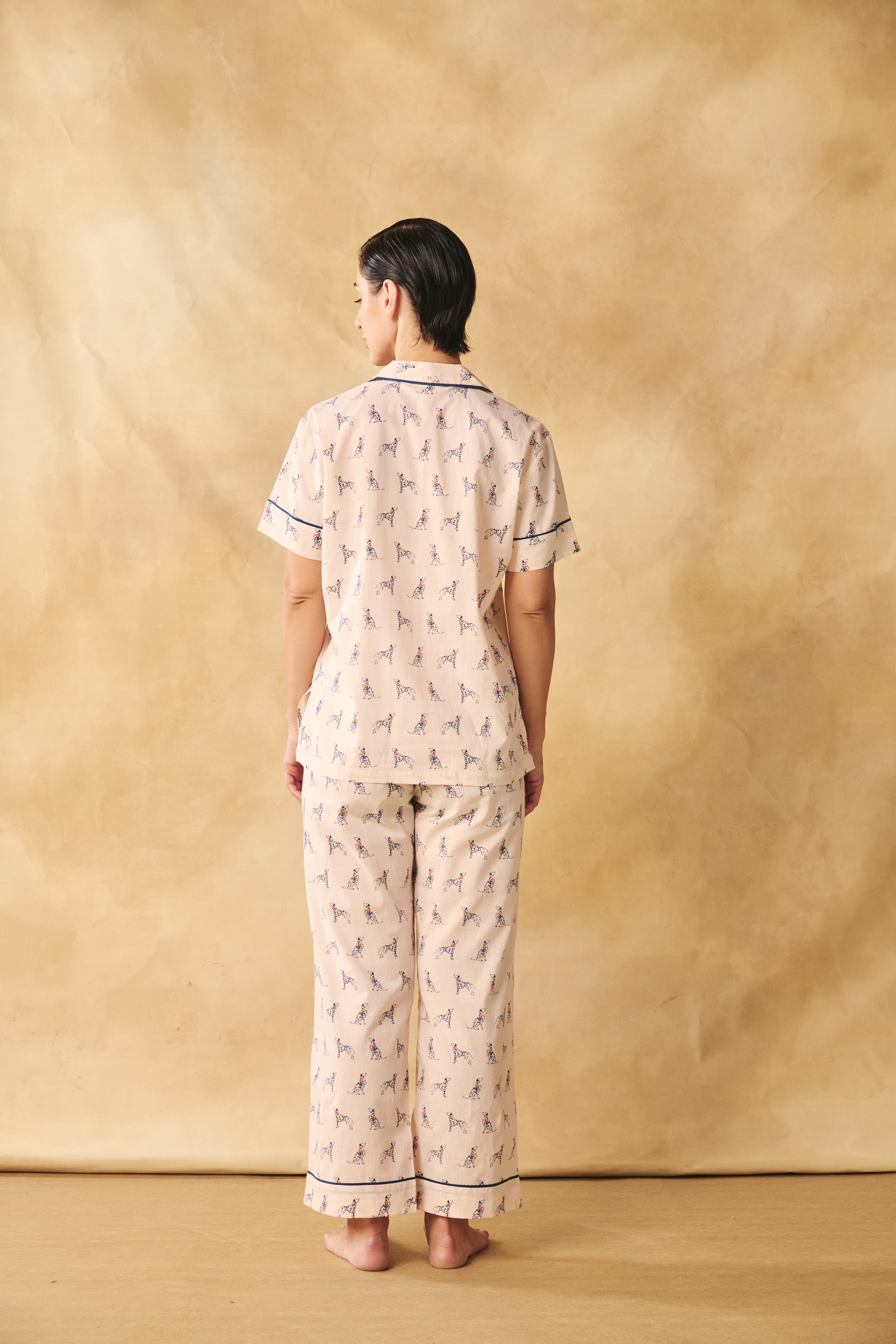 Dog Print Cotton Night Suit Set – Peach
