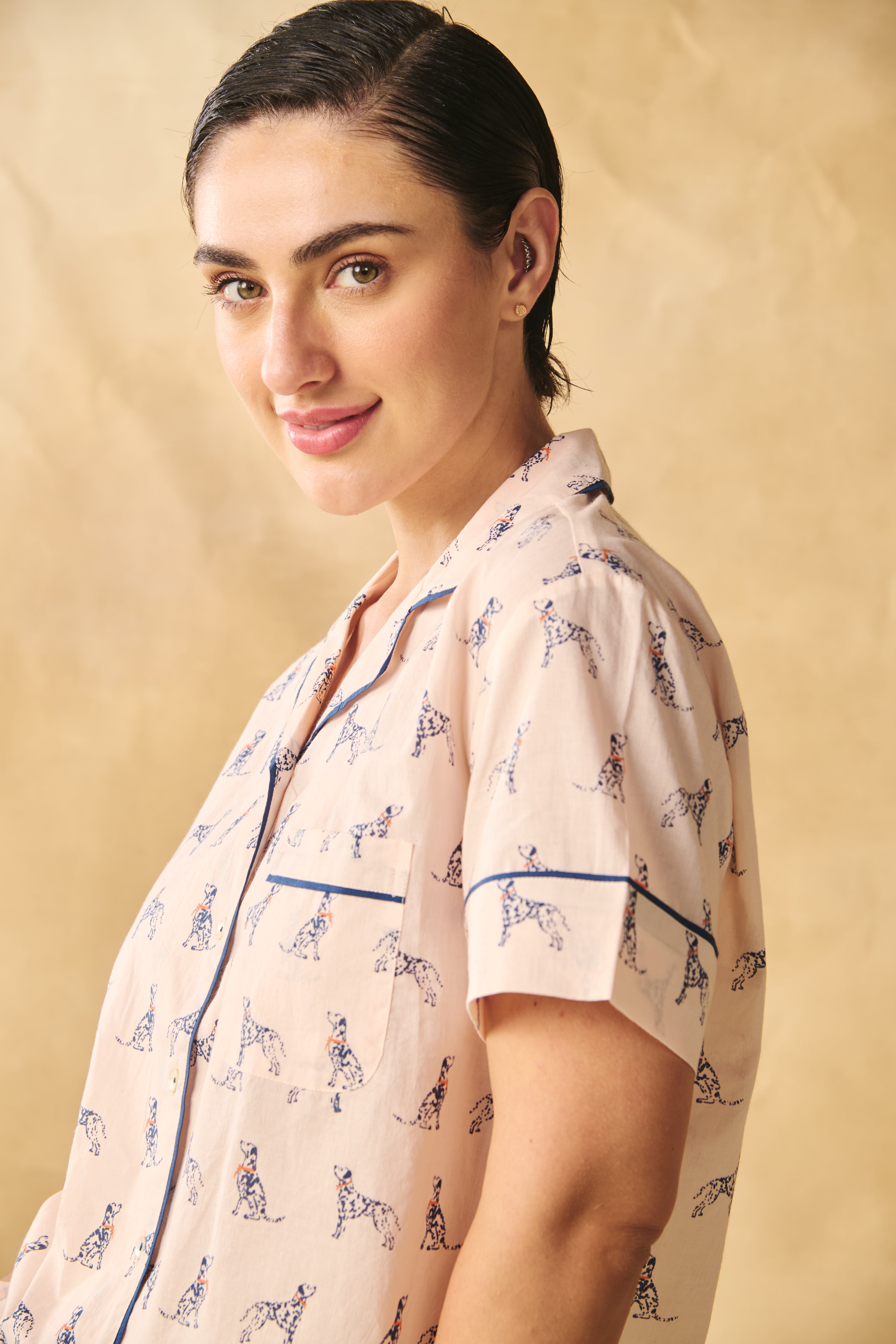 Dog Print Cotton Night Suit Set – Peach