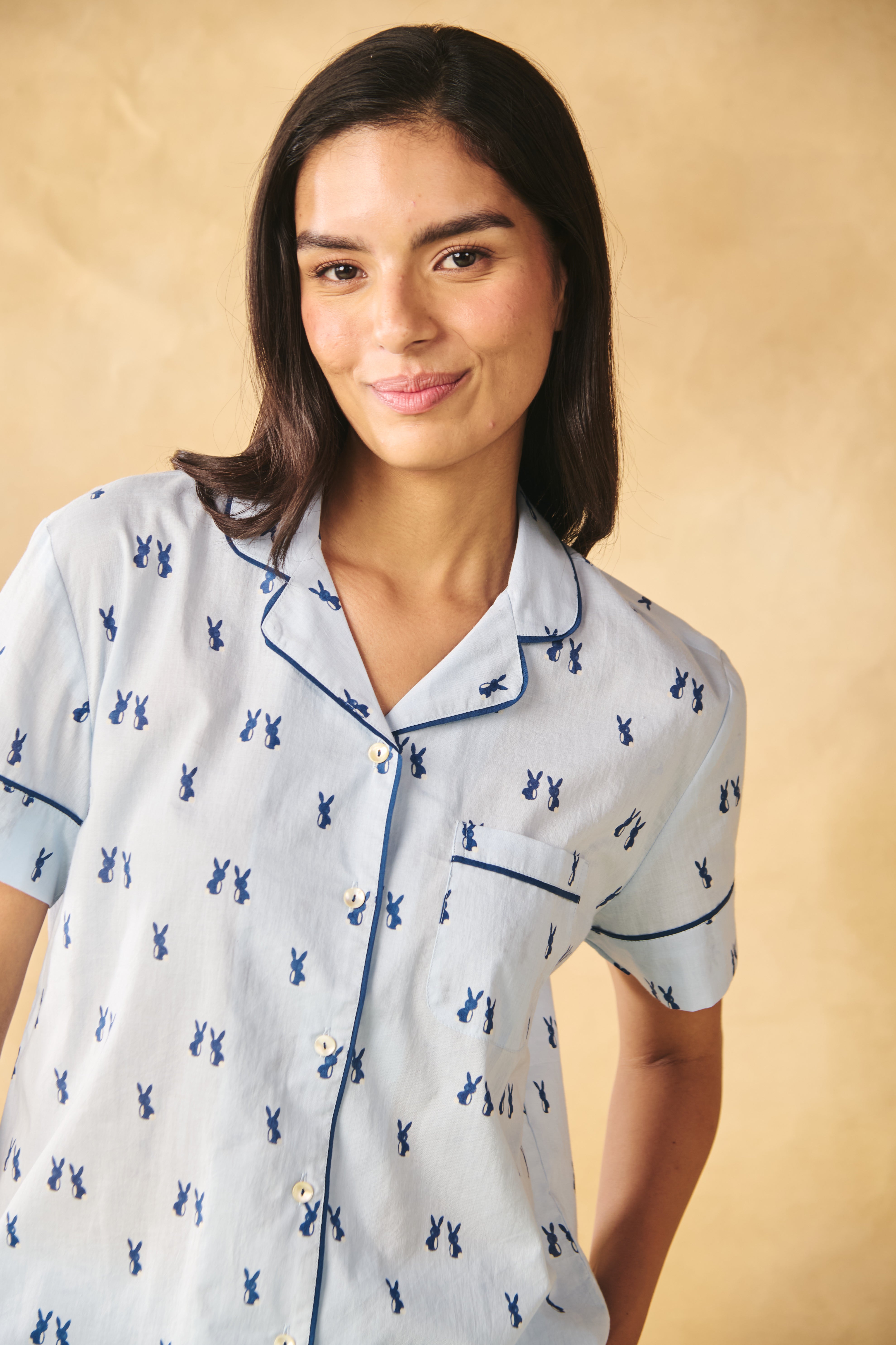 Bunny Print Cotton Night Suit Set-Blue