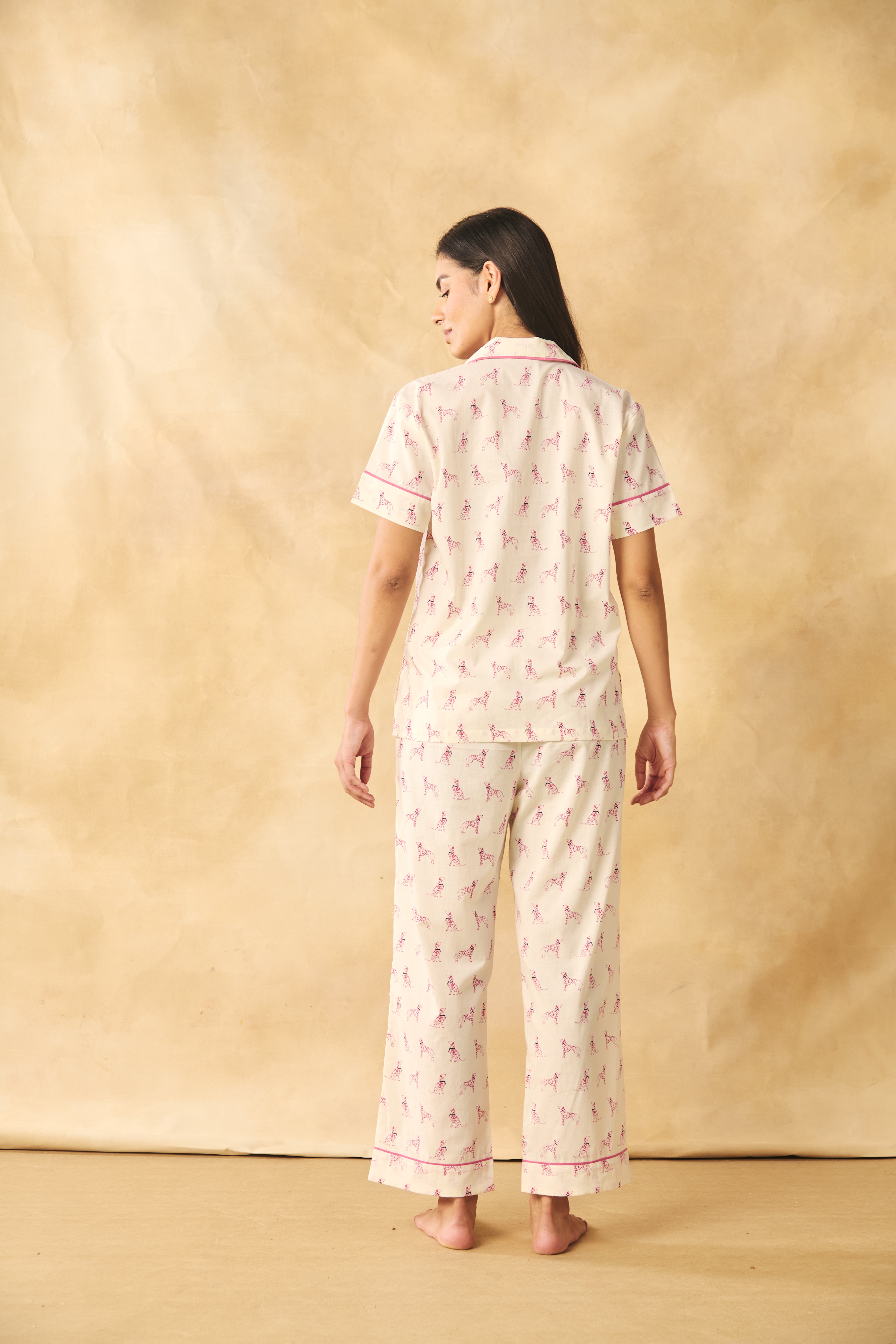 Dog Print Cotton Night Suit Set – Pink