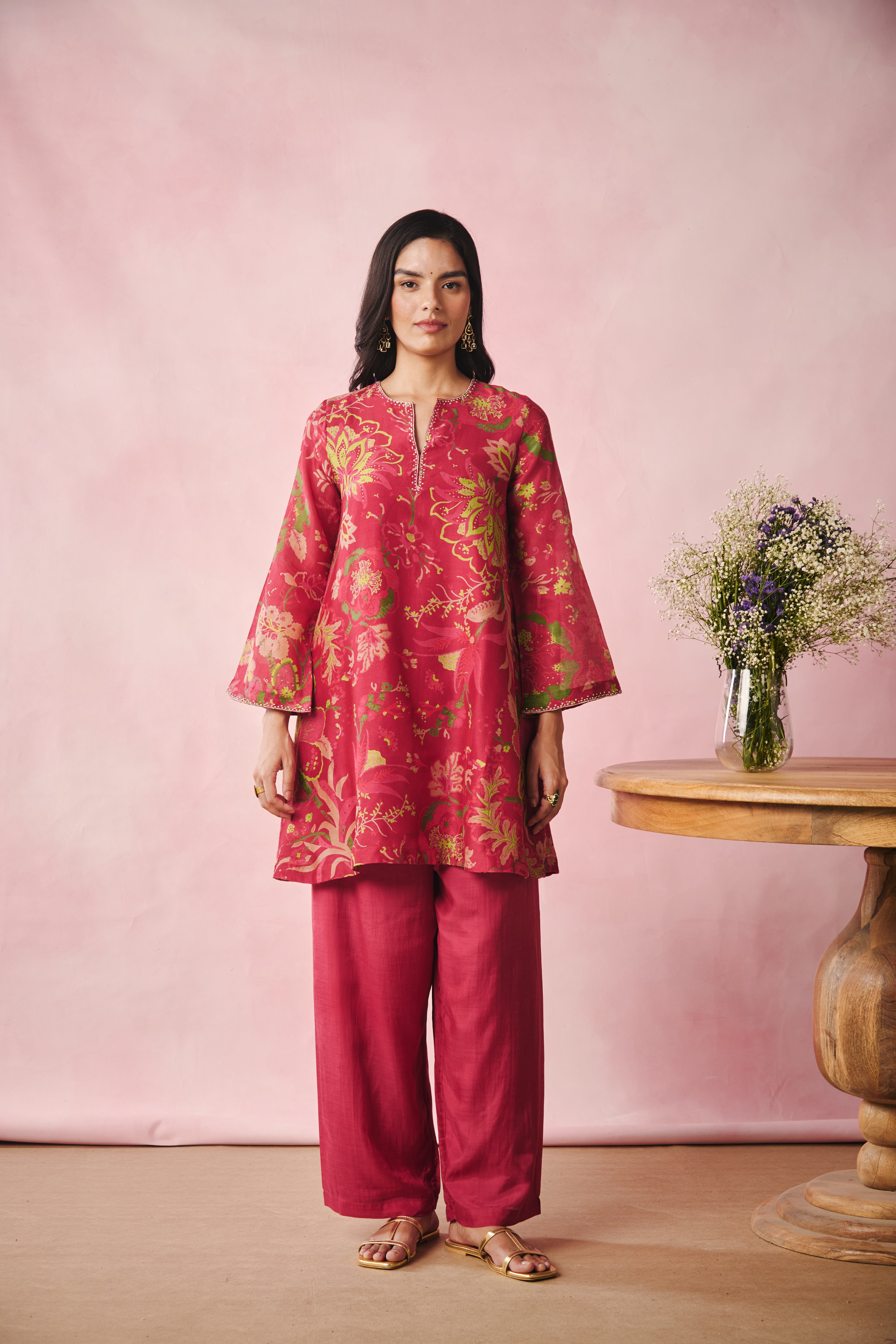 Bell Sleeve Short Kurta-Red