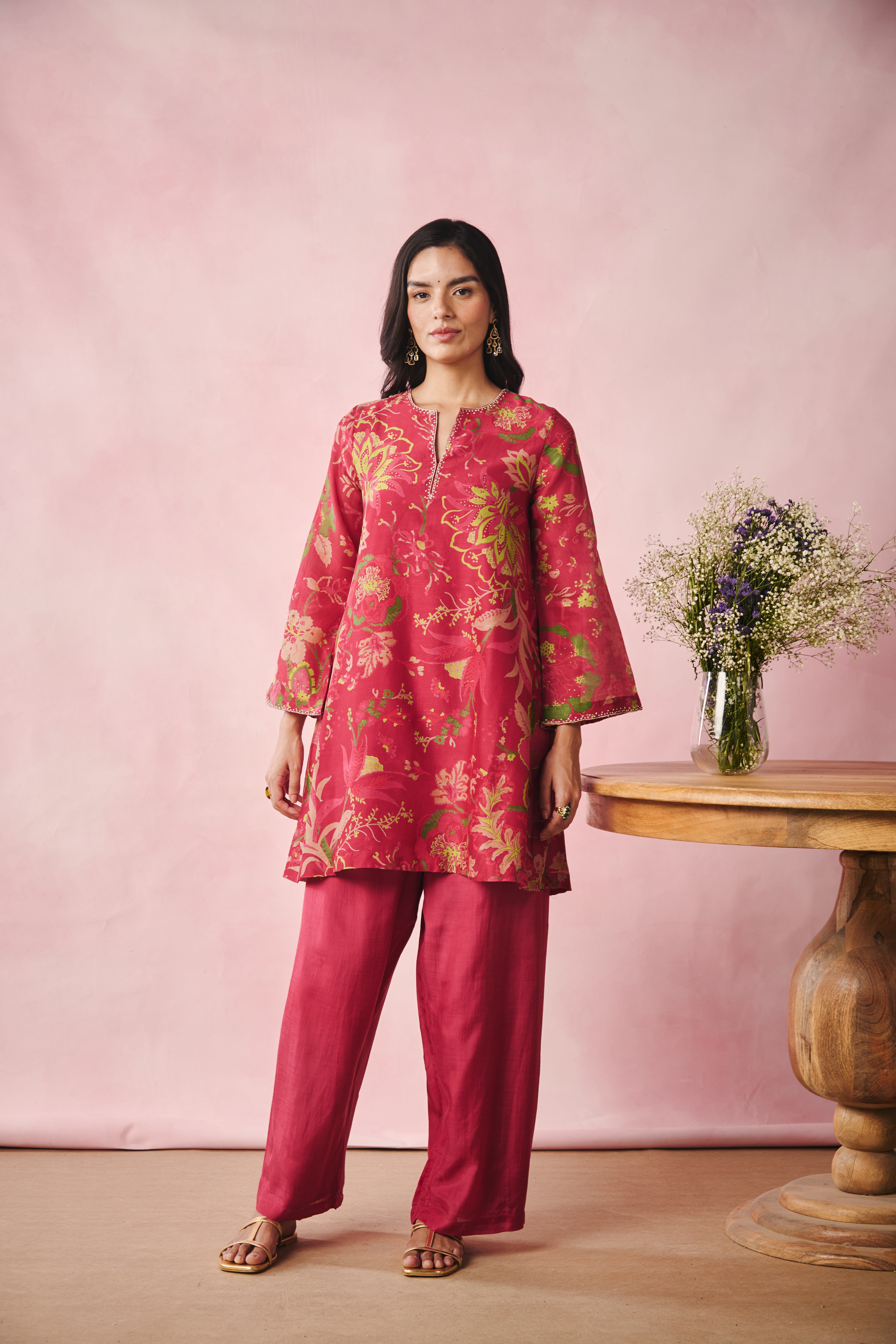 Bell Sleeve Short Kurta-Red