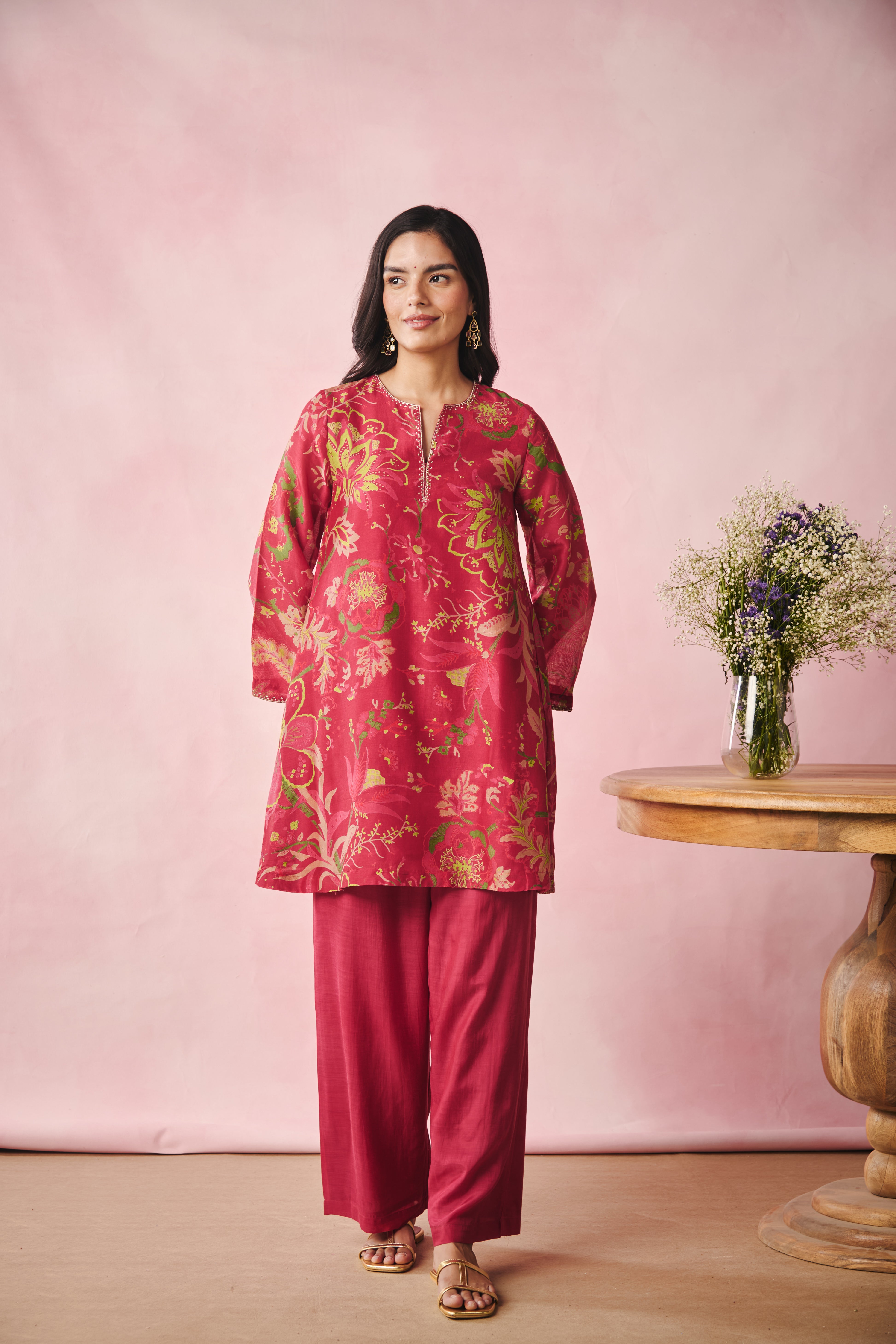 Bell Sleeve Short Kurta-Red
