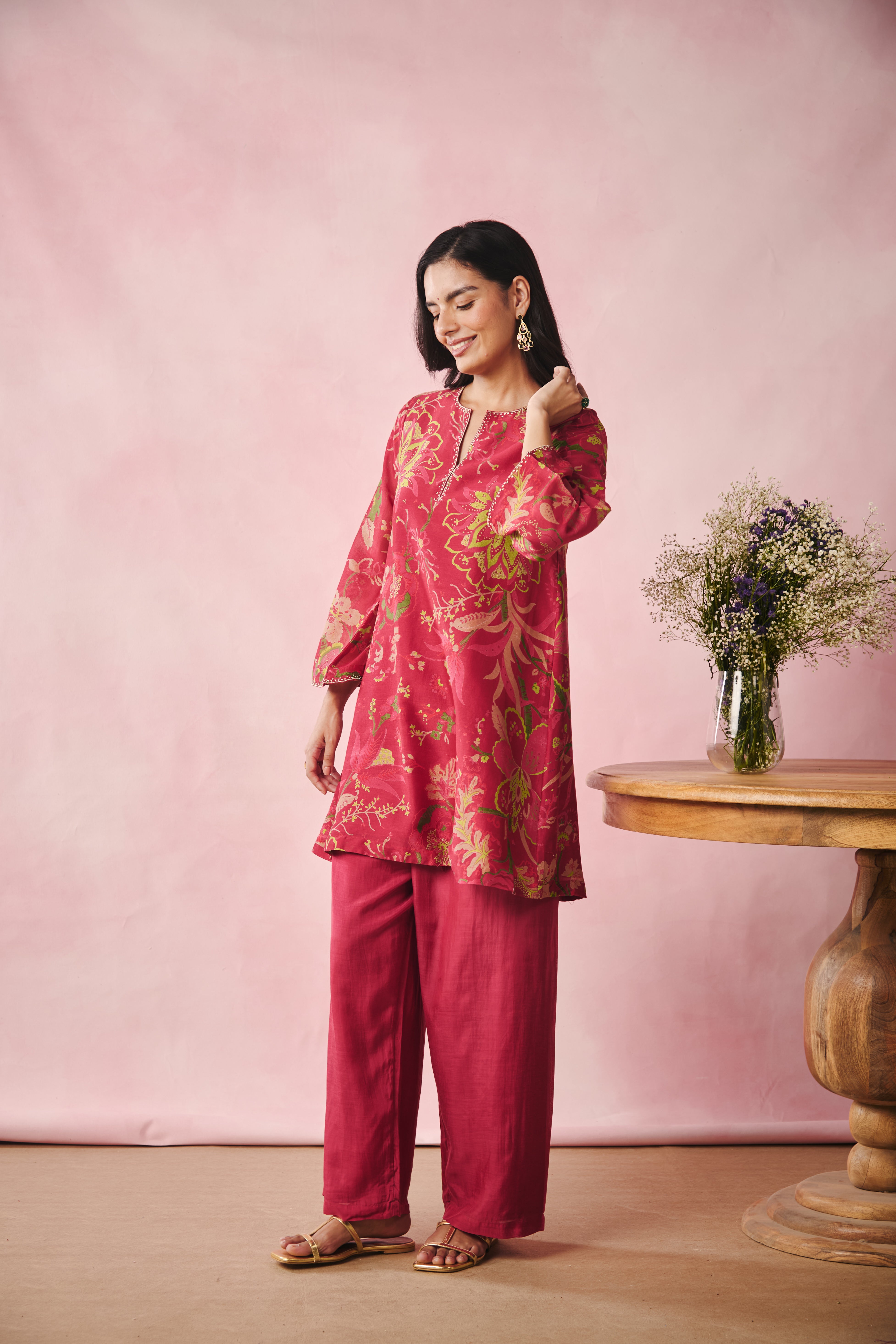 Bell Sleeve Short Kurta-Red