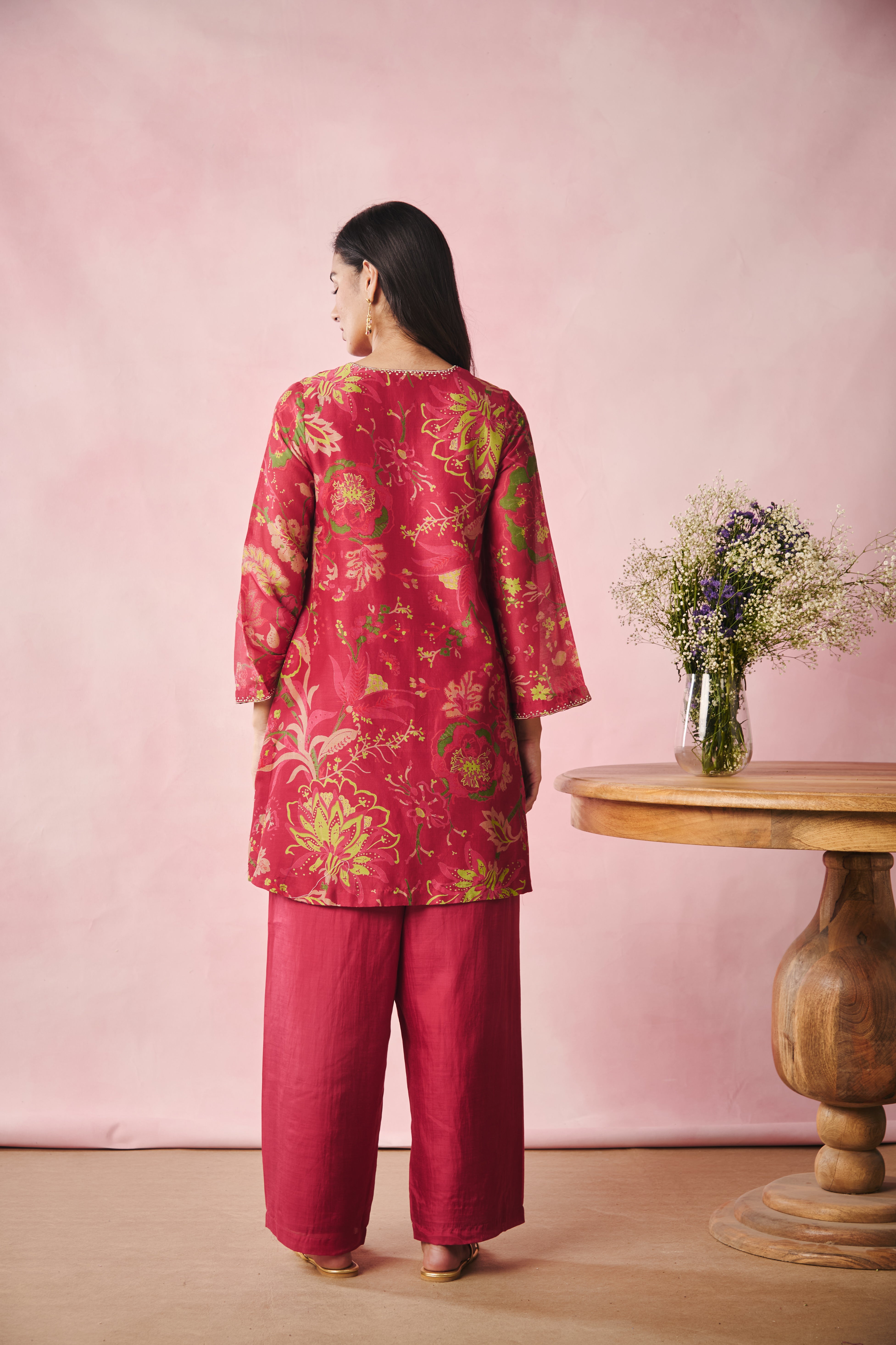 Bell Sleeve Short Kurta-Red