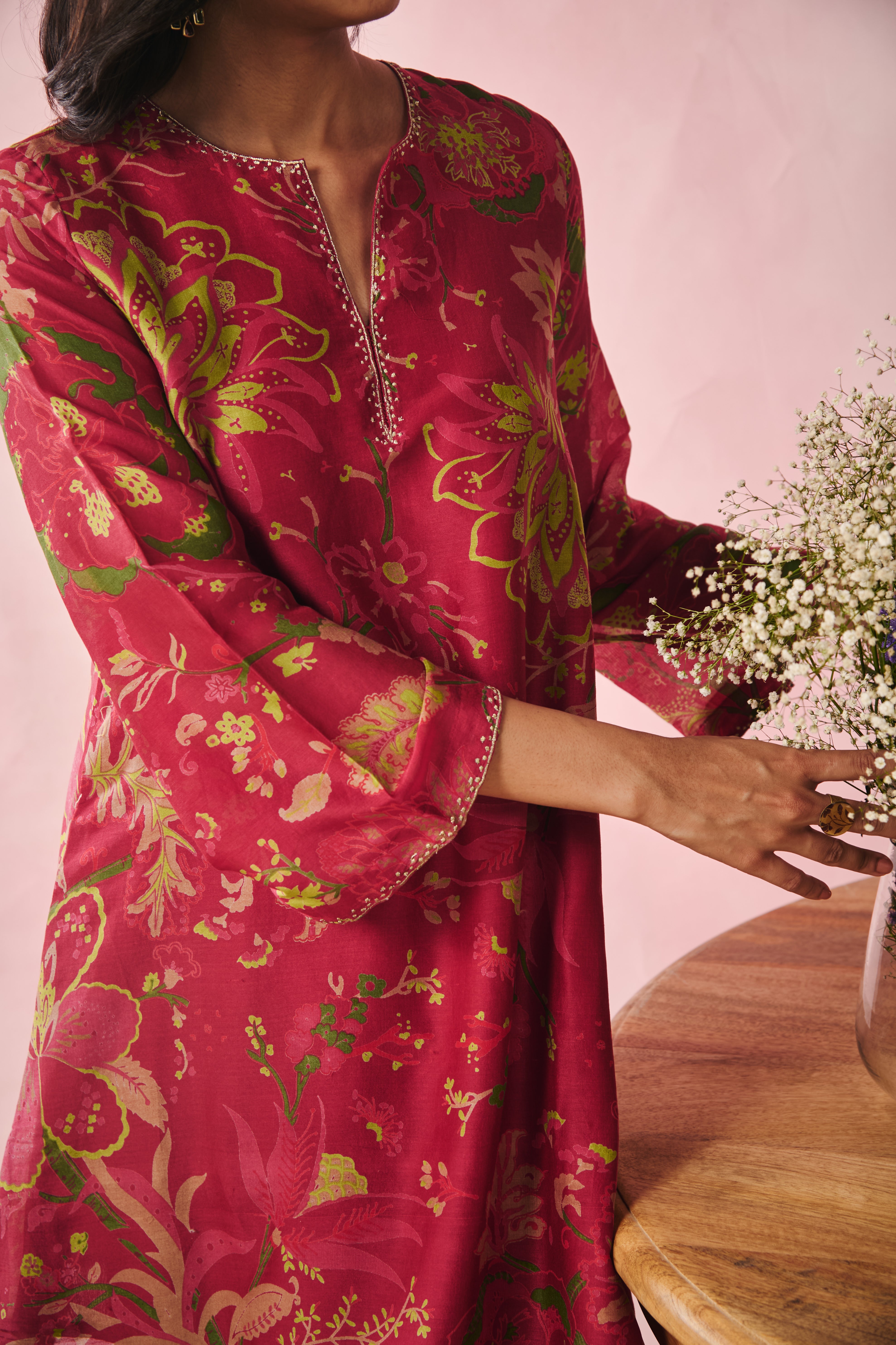 Bell Sleeve Short Kurta-Red