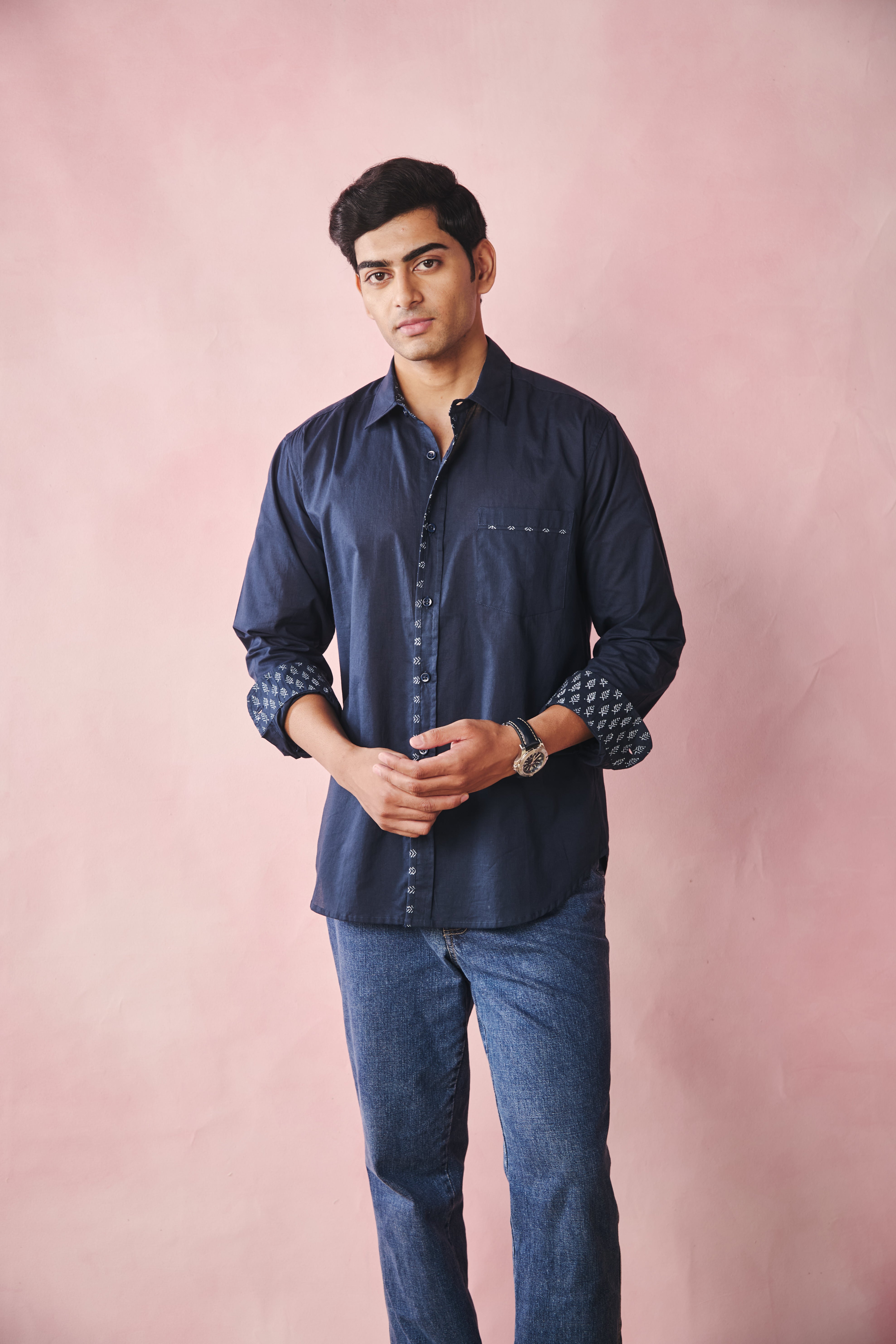 Full Sleeves Collar Shirt-Navy Blue