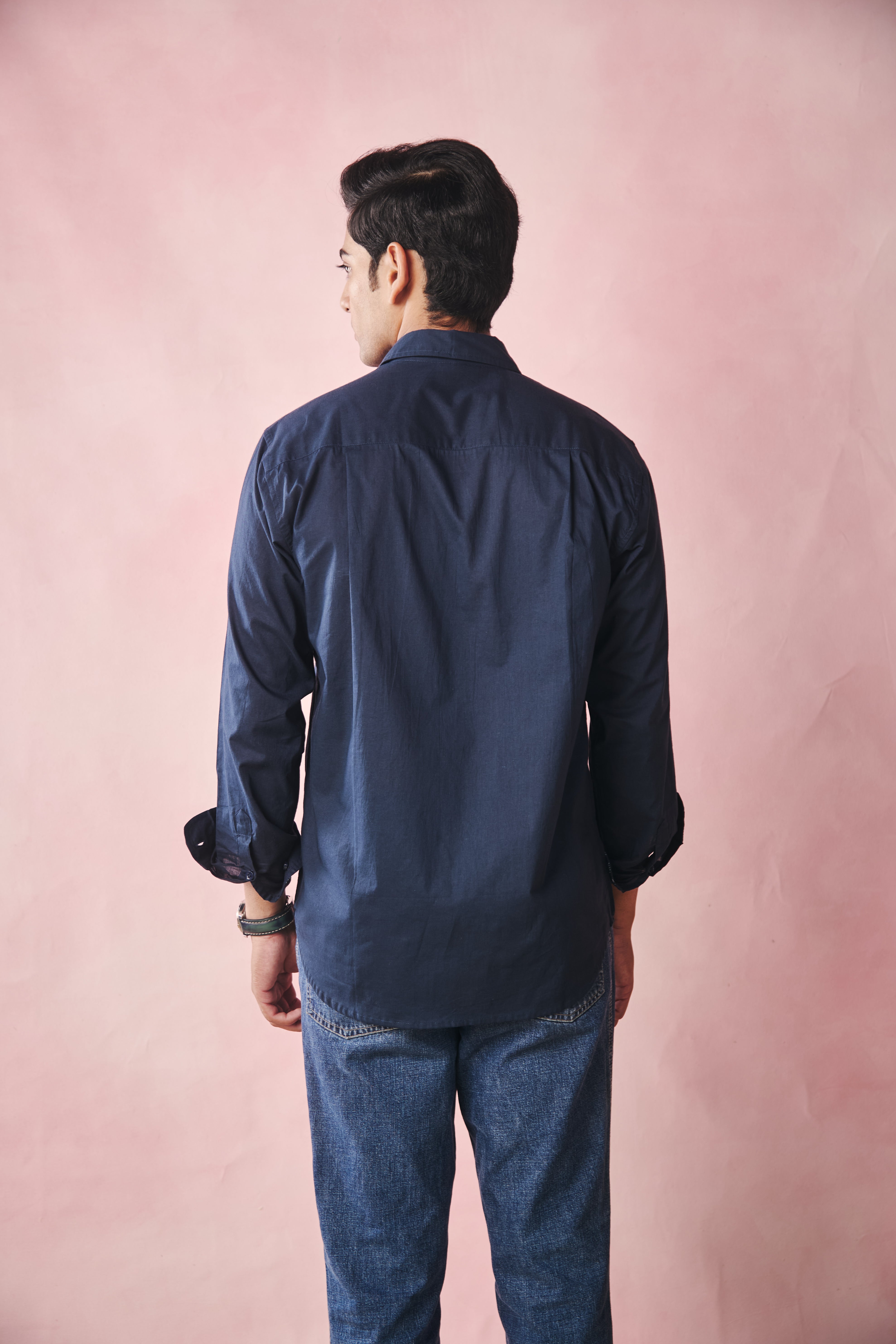 Full Sleeves Collar Shirt-Navy Blue