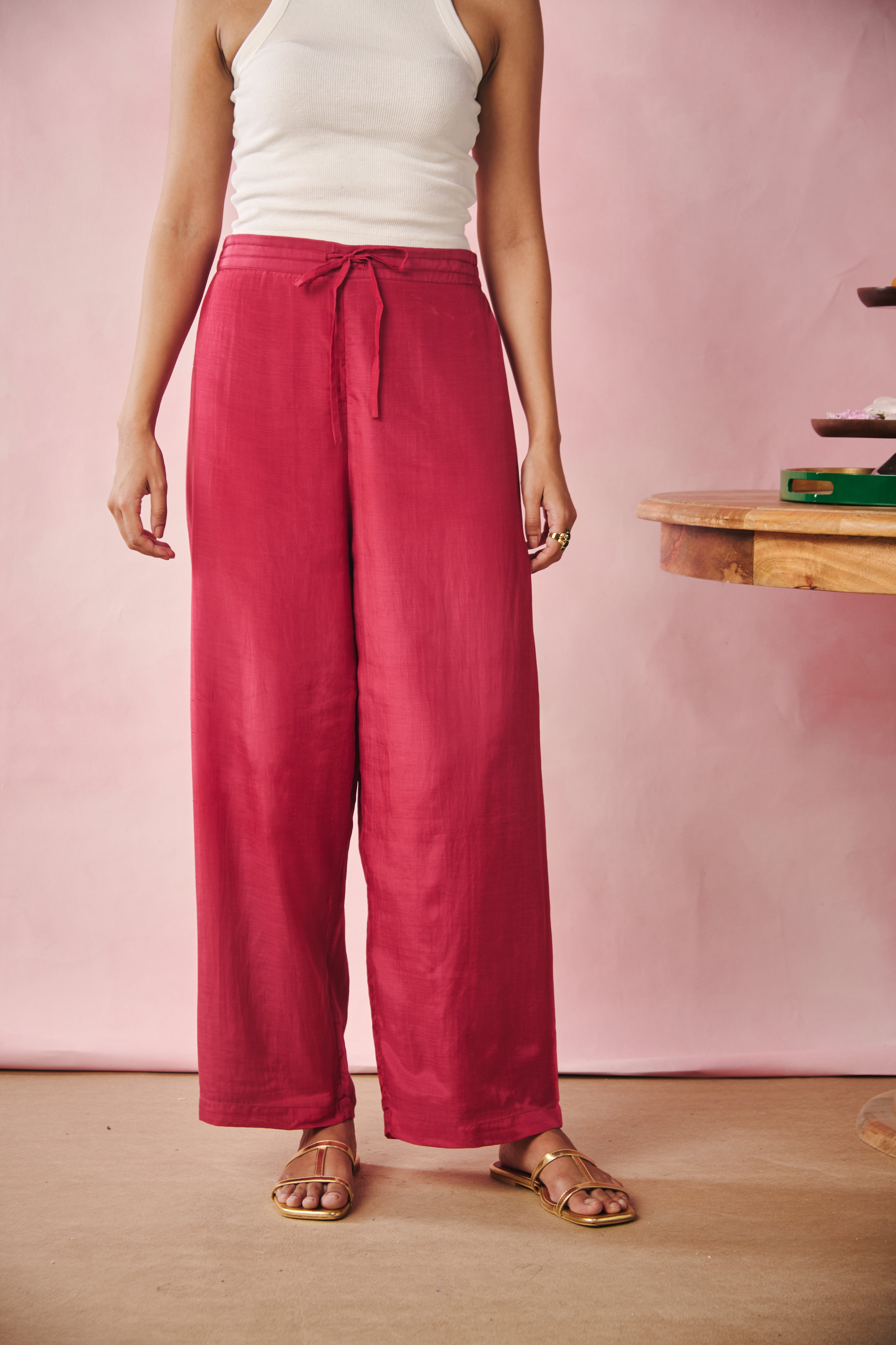 Wide Hem Pants - Red