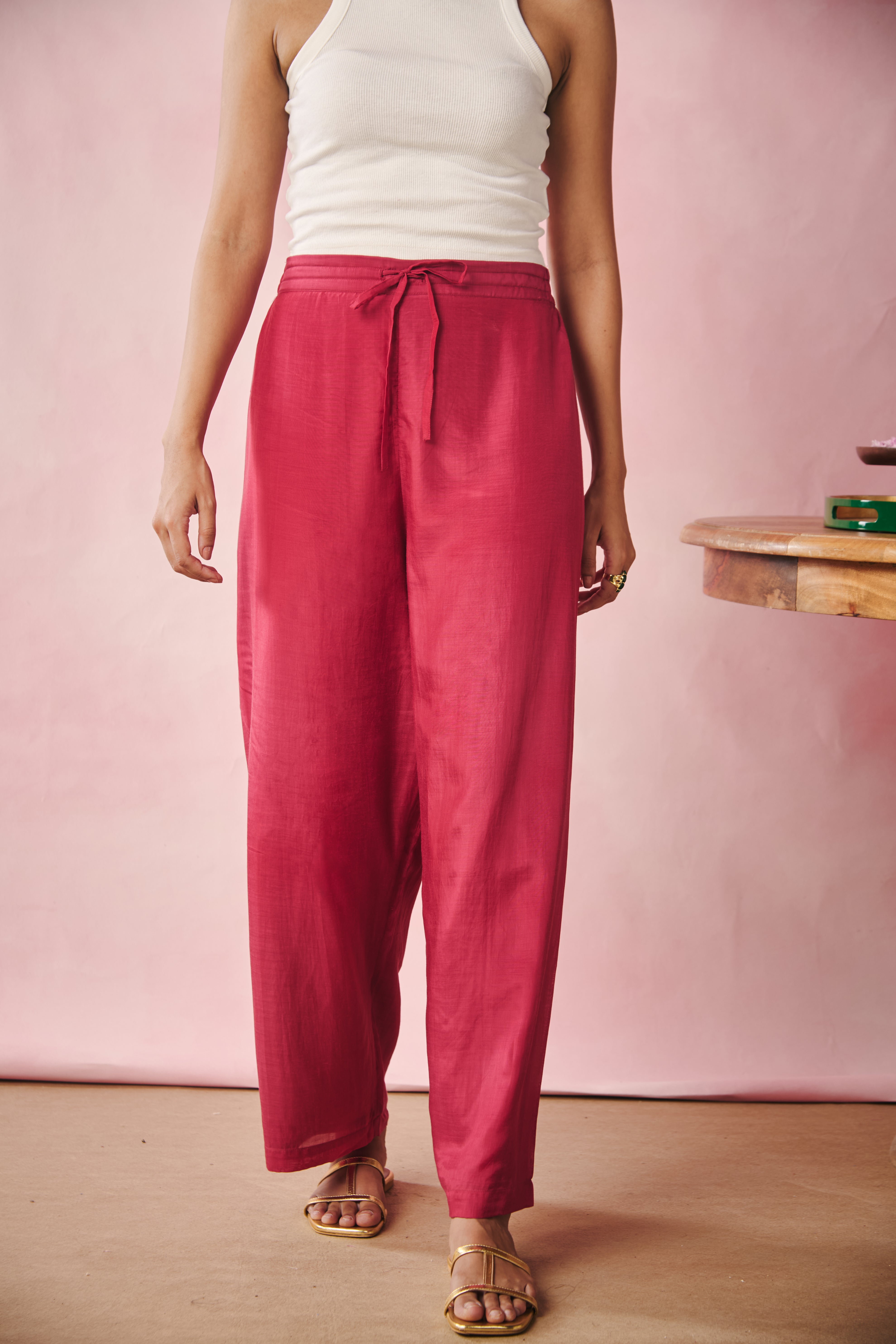Wide Hem Pants - Red