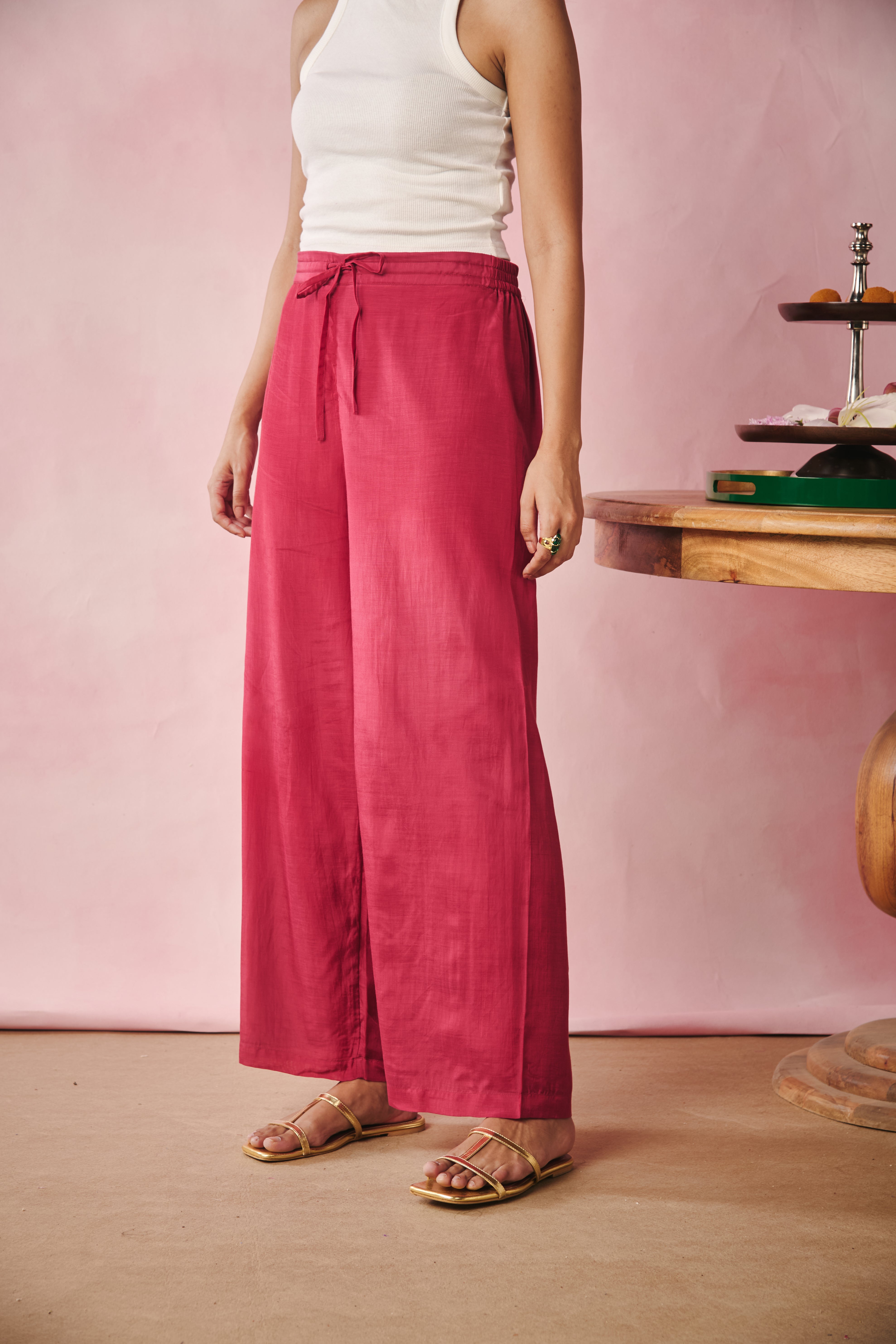 Wide Hem Pants - Red