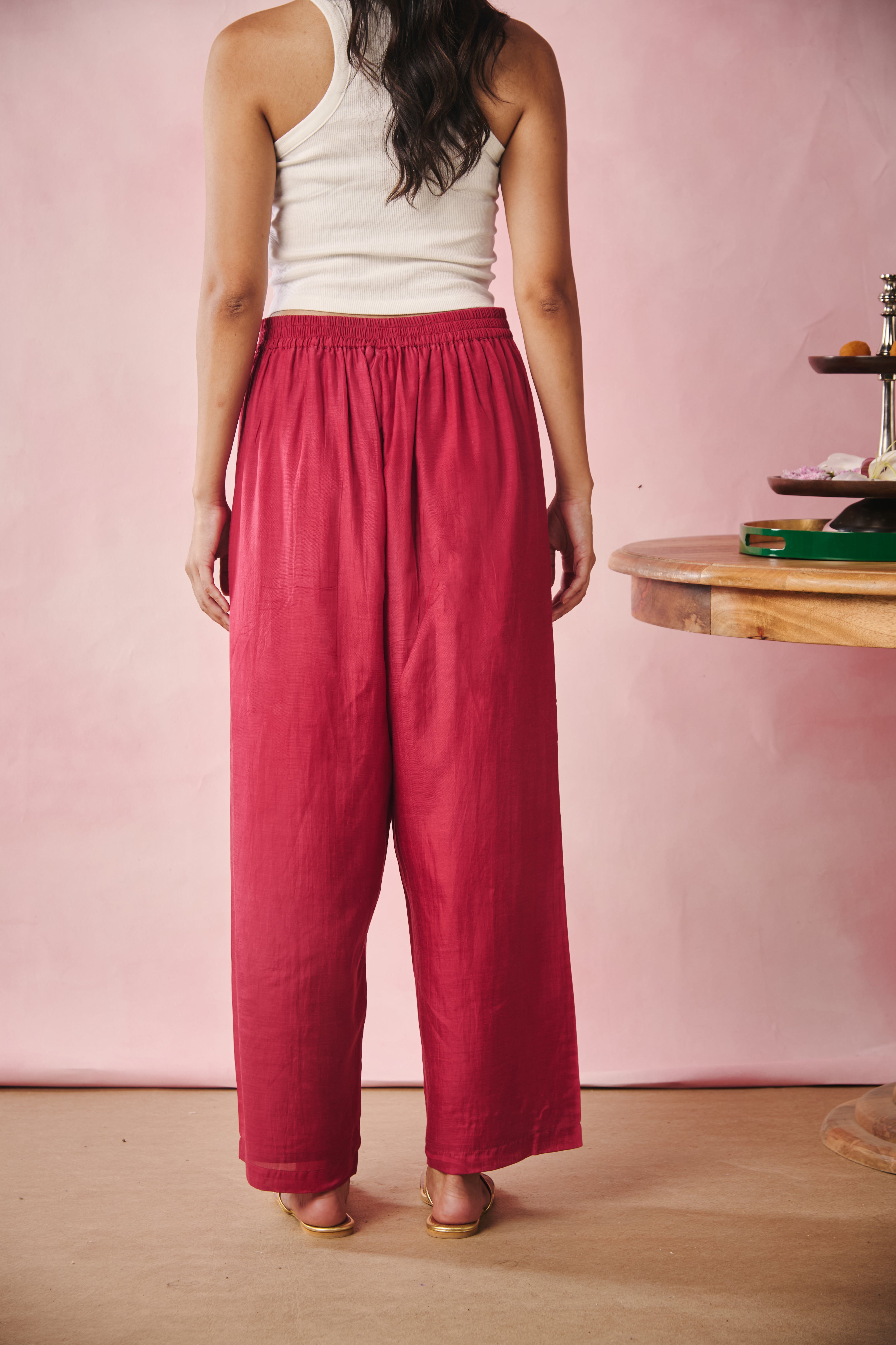 Wide Hem Pants - Red