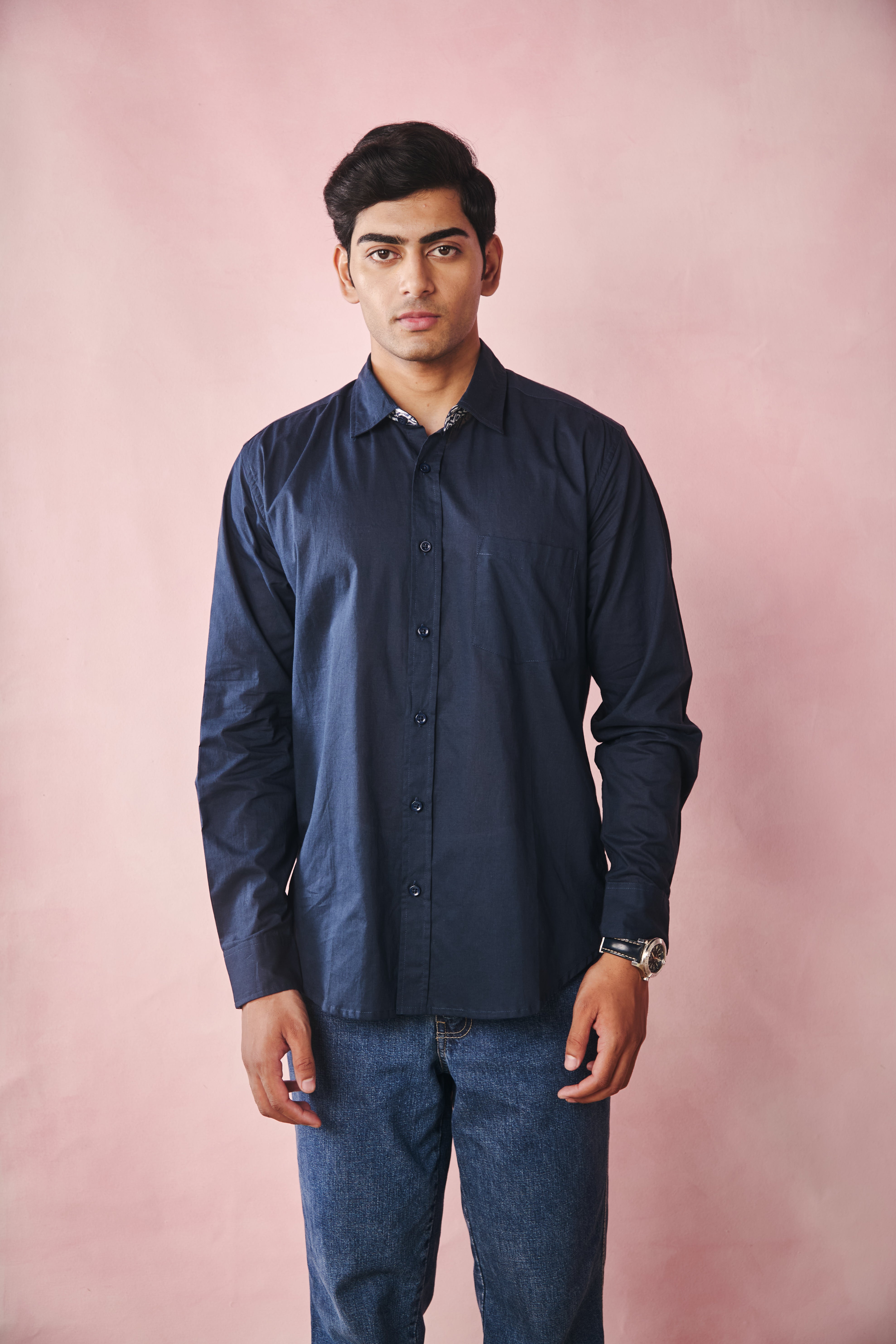 Full Sleeves Collar Shirt-Navy Blue