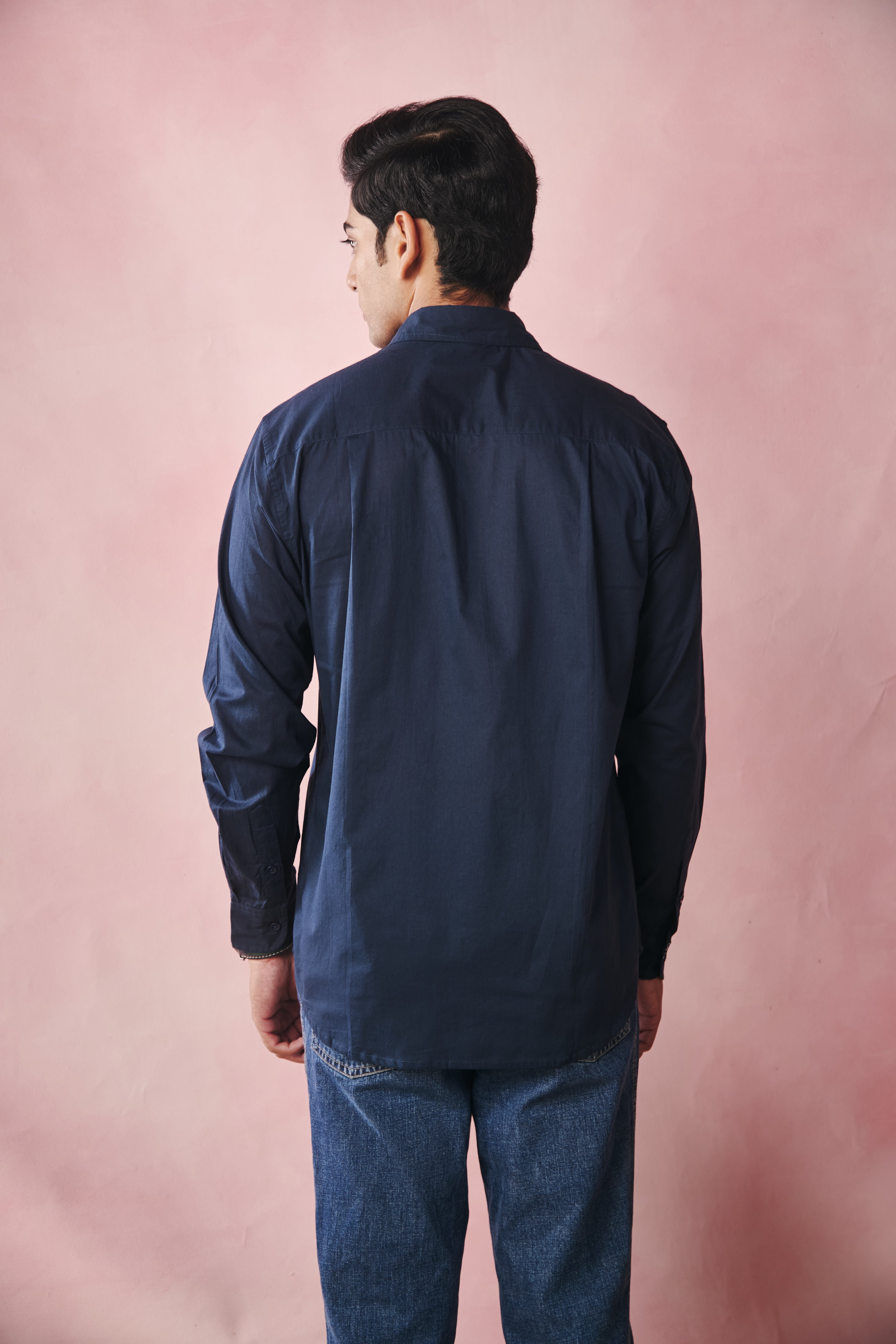 Full Sleeves Collar Shirt-Navy Blue